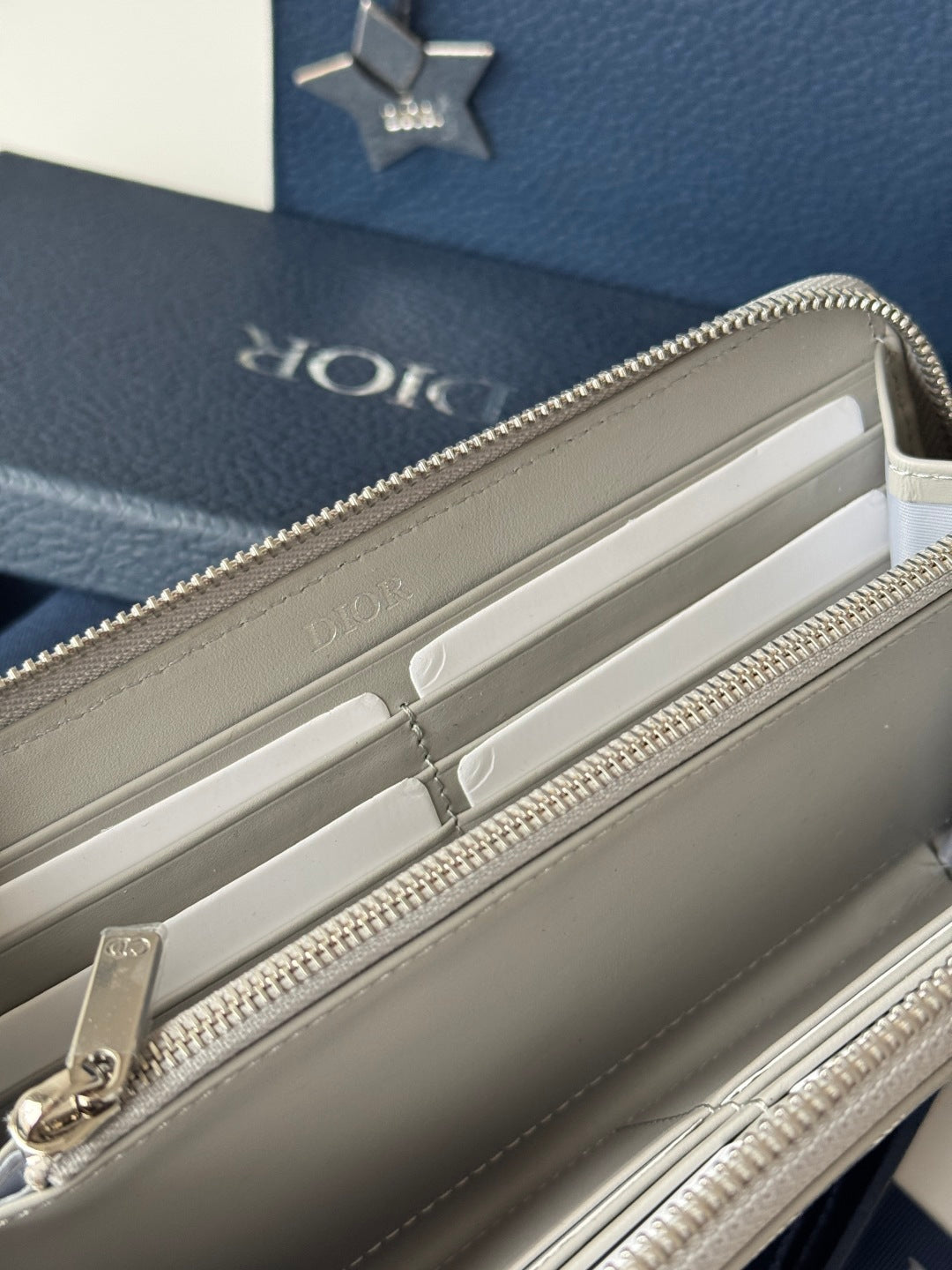 CD Diamond Zipped Long Wallet Grey White Canvas & Cowhide mysite