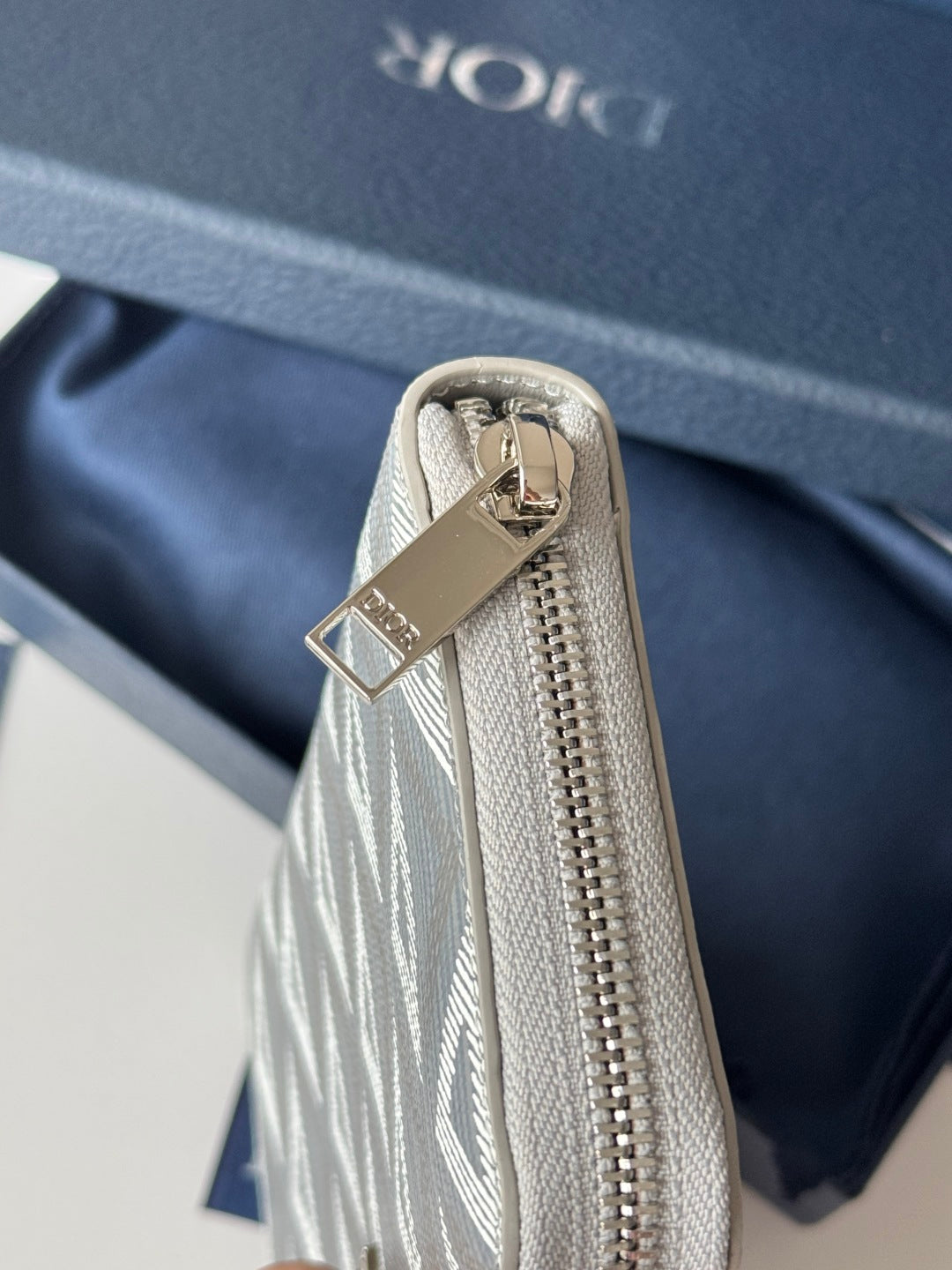 CD Diamond Zipped Long Wallet Grey White Canvas & Cowhide mysite