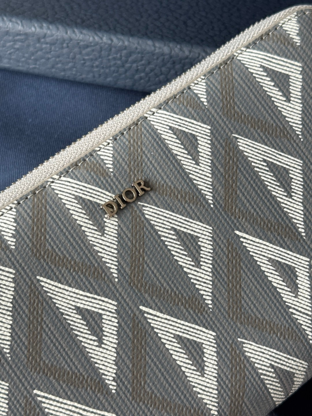 CD Diamond Zipped Long Wallet Grey White Canvas & Cowhide mysite