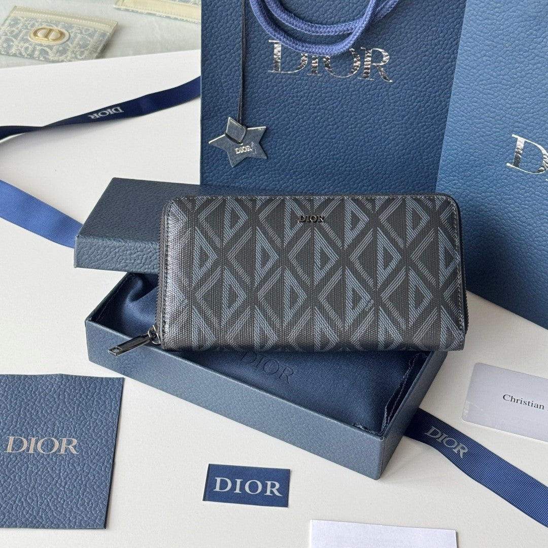 CD Diamond Zipped Long Wallet Black Blue Canvas & Cowhide mysite