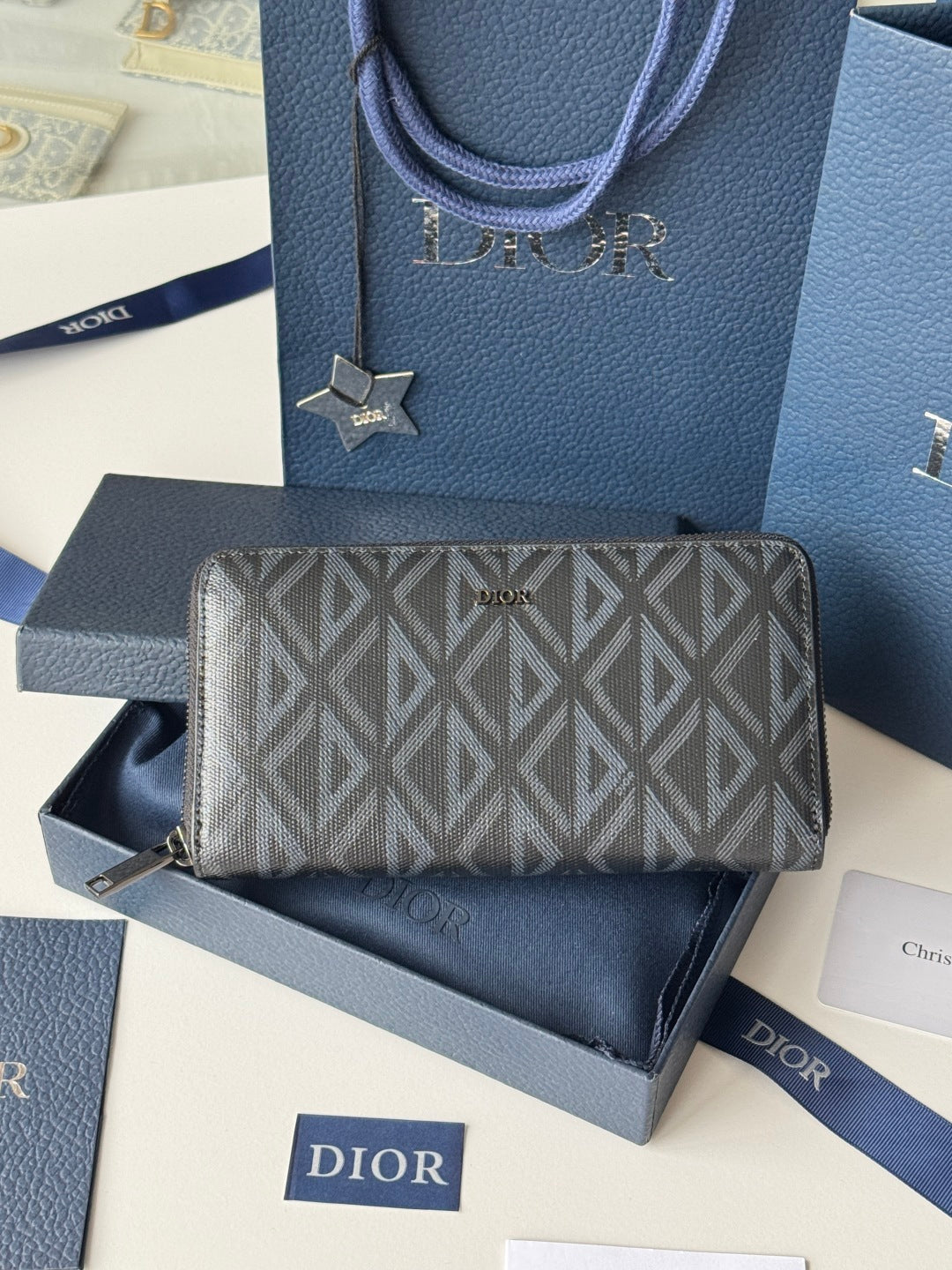 CD Diamond Zipped Long Wallet Black Blue Canvas & Cowhide mysite