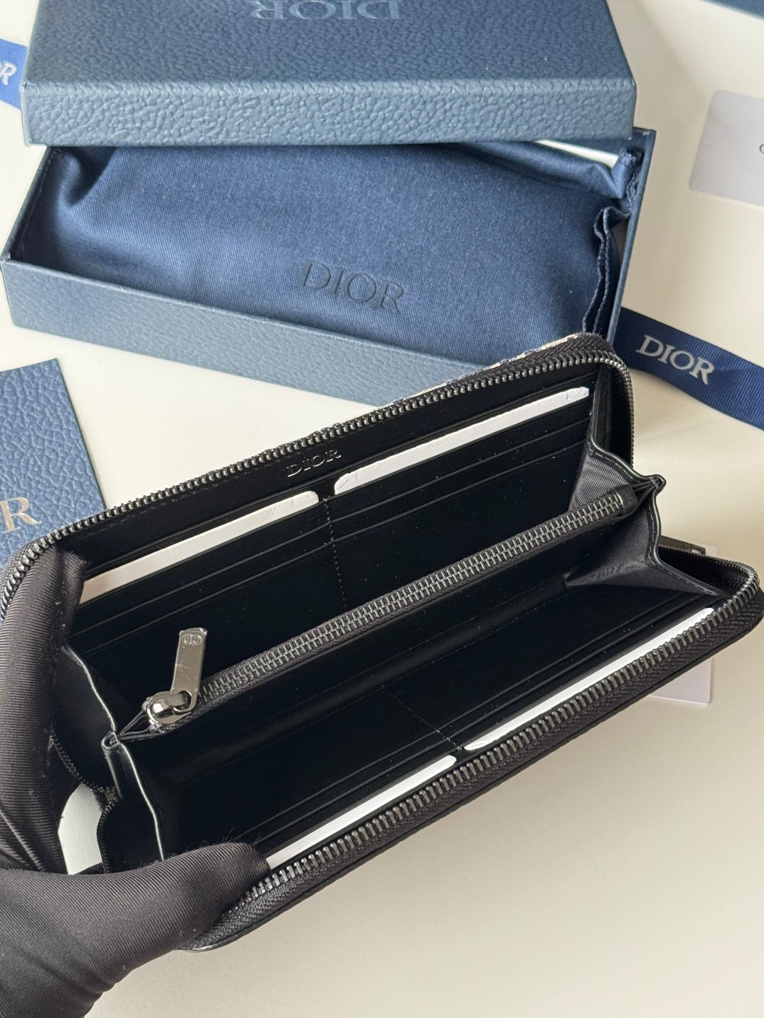 CD Saddle Long Zipped Wallet Black Beige Grain Cowhide & Jacquard mysite