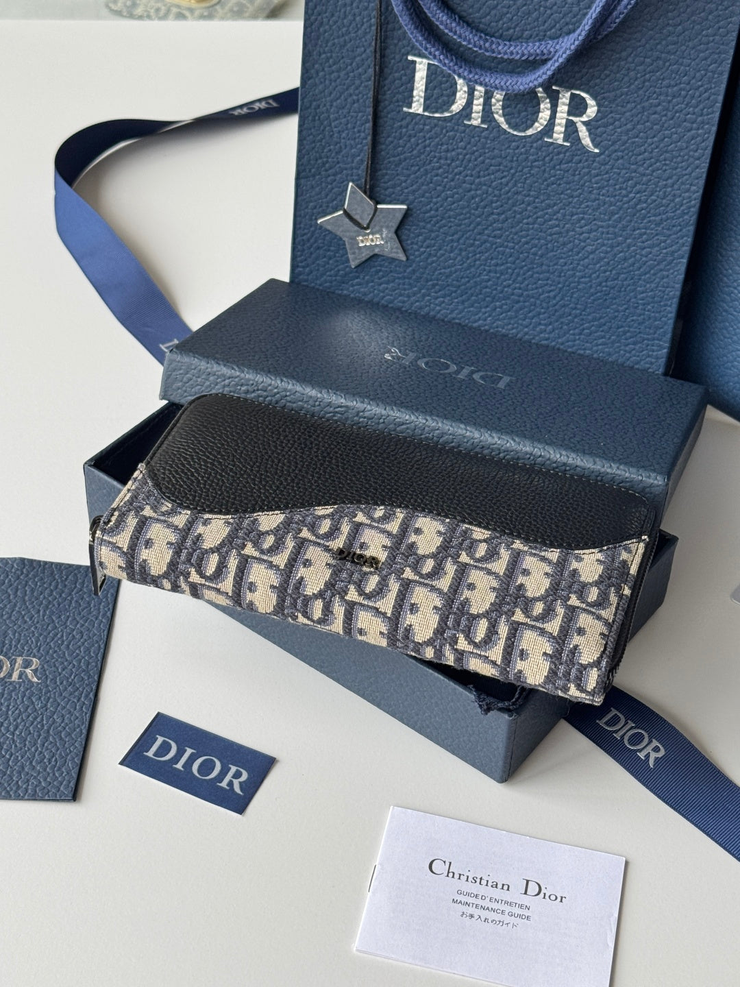 CD Saddle Long Zipped Wallet Black Beige Grain Cowhide & Jacquard mysite