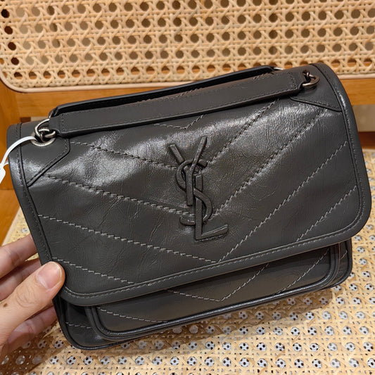 YSL Niki Baby Bag Dark Gray Calfskin 338892 mysite