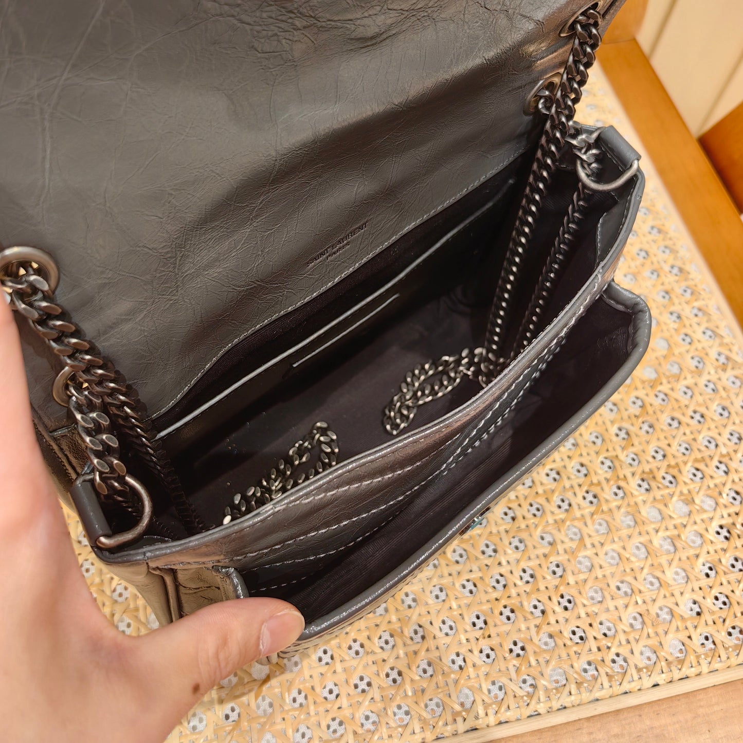 YSL Niki Baby Bag Dark Gray Calfskin 338892 mysite