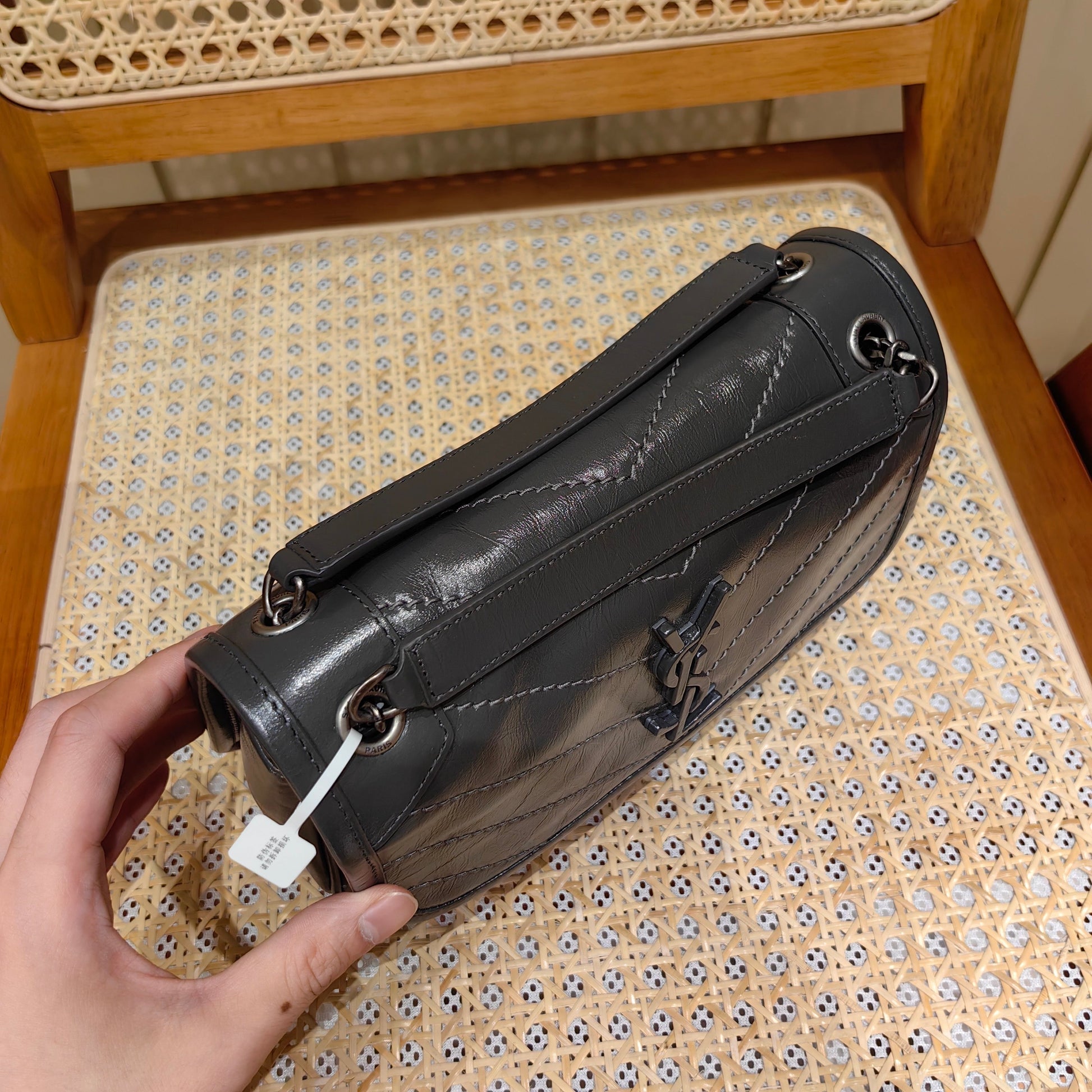 YSL Niki Baby Bag Dark Gray Calfskin 338892 mysite