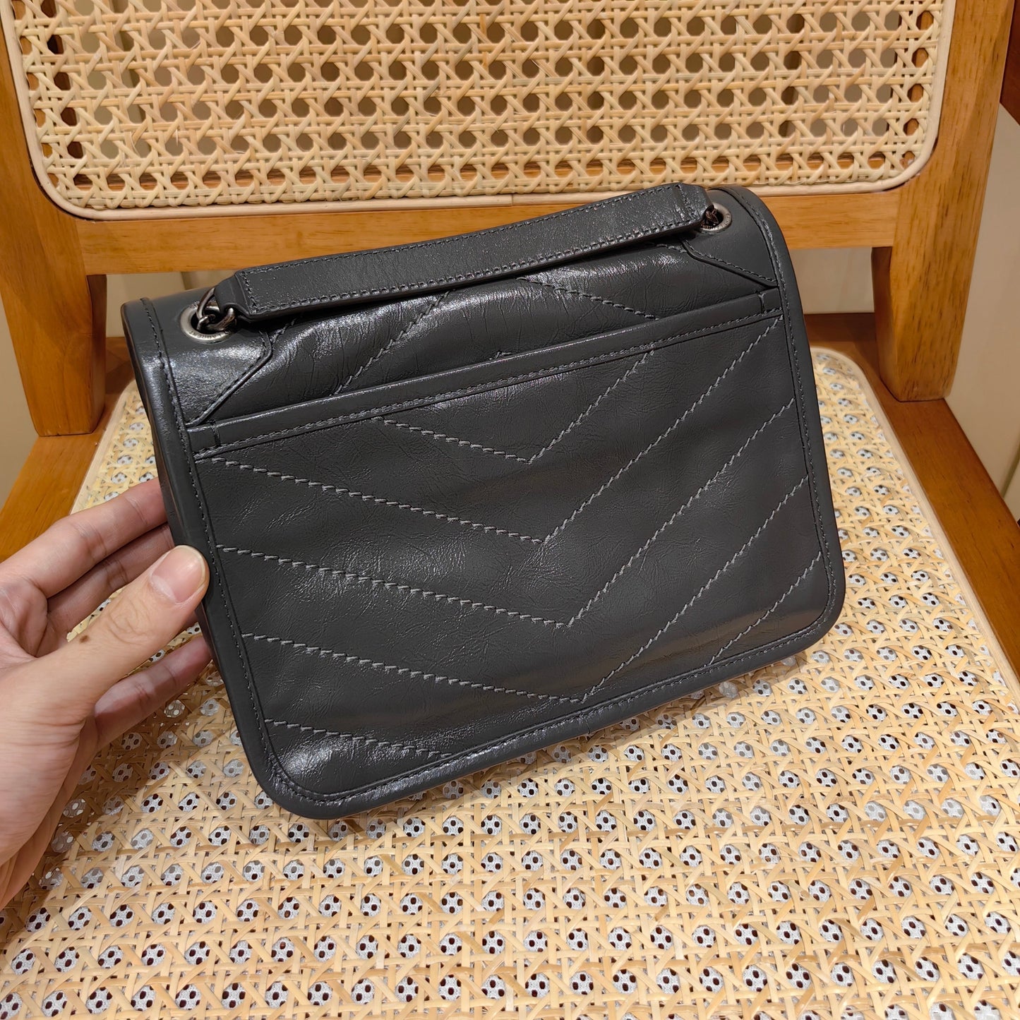 YSL Niki Baby Bag Dark Gray Calfskin 338892 mysite