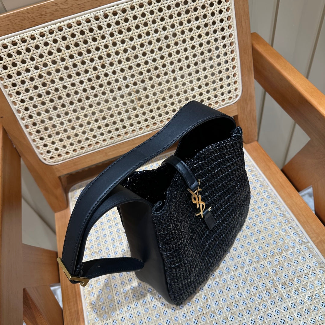 YSL Bag 22cm Black Gold Raffia Cowhide mysite