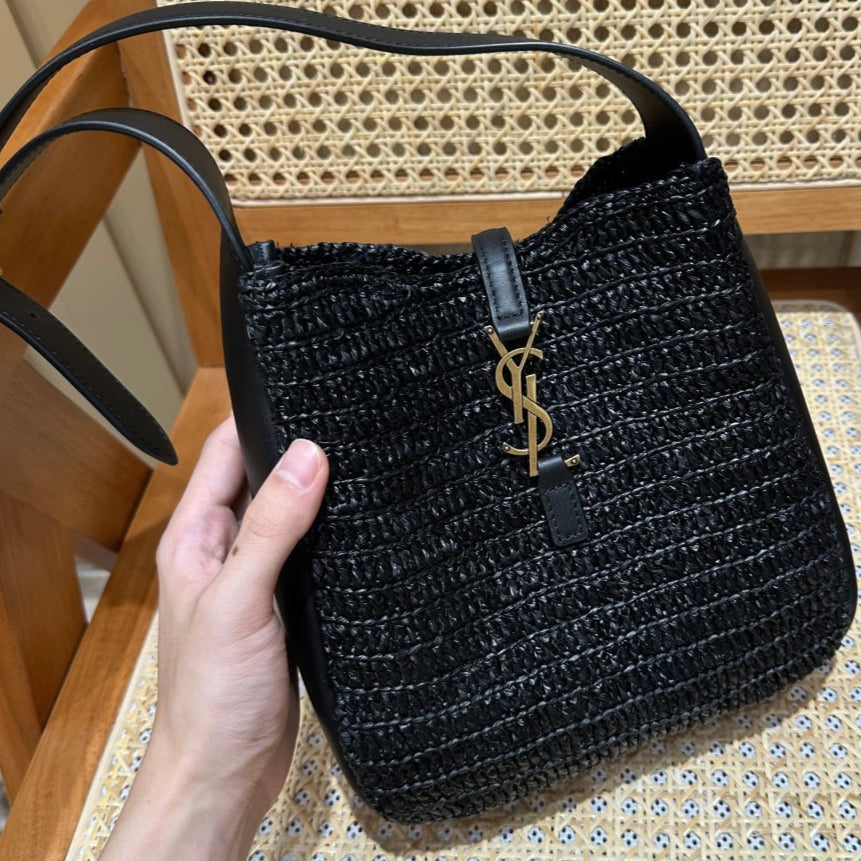 YSL Bag 22cm Black Gold Raffia Cowhide mysite