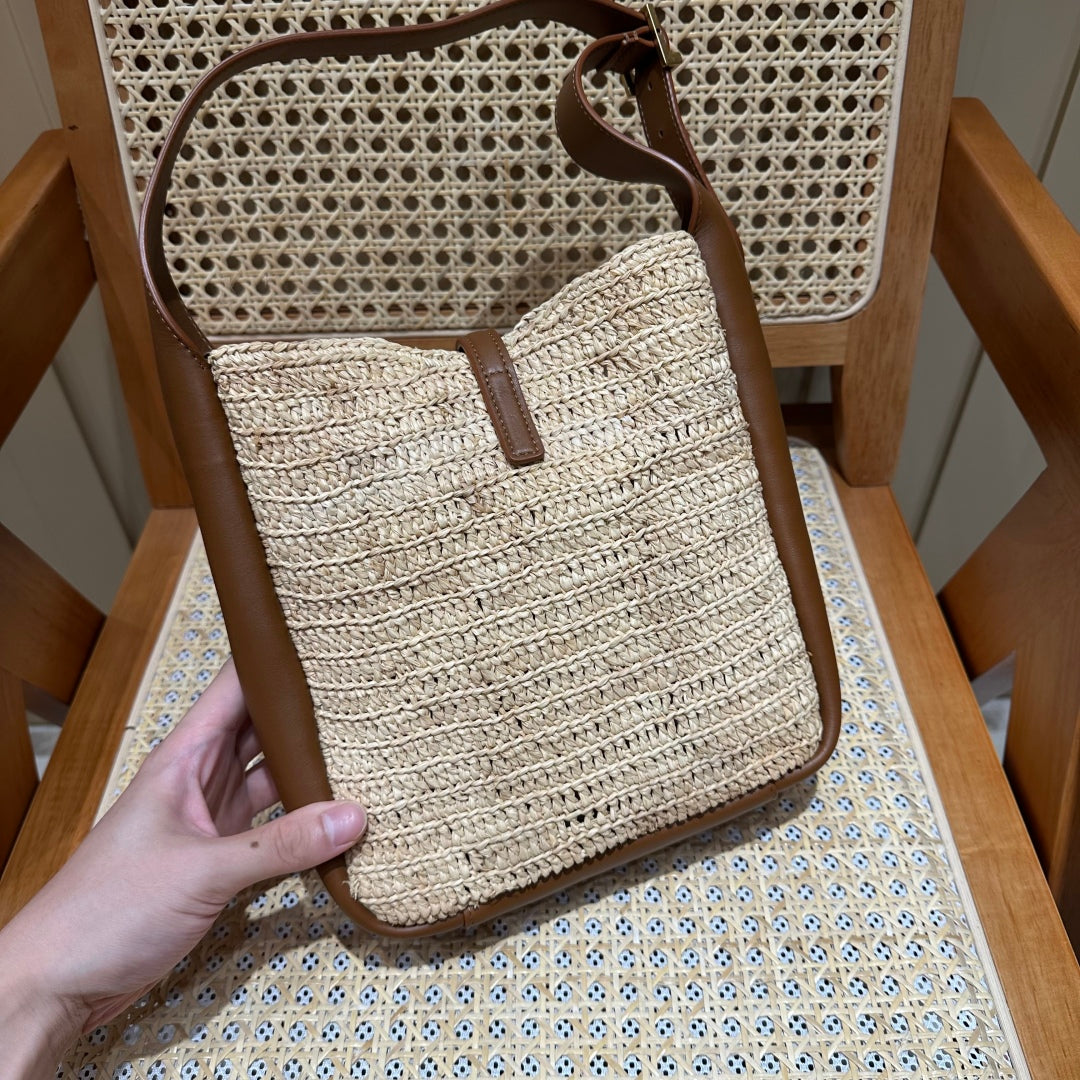 YSL Bag 22cm Brown Beige Raffia Cowhide mysite