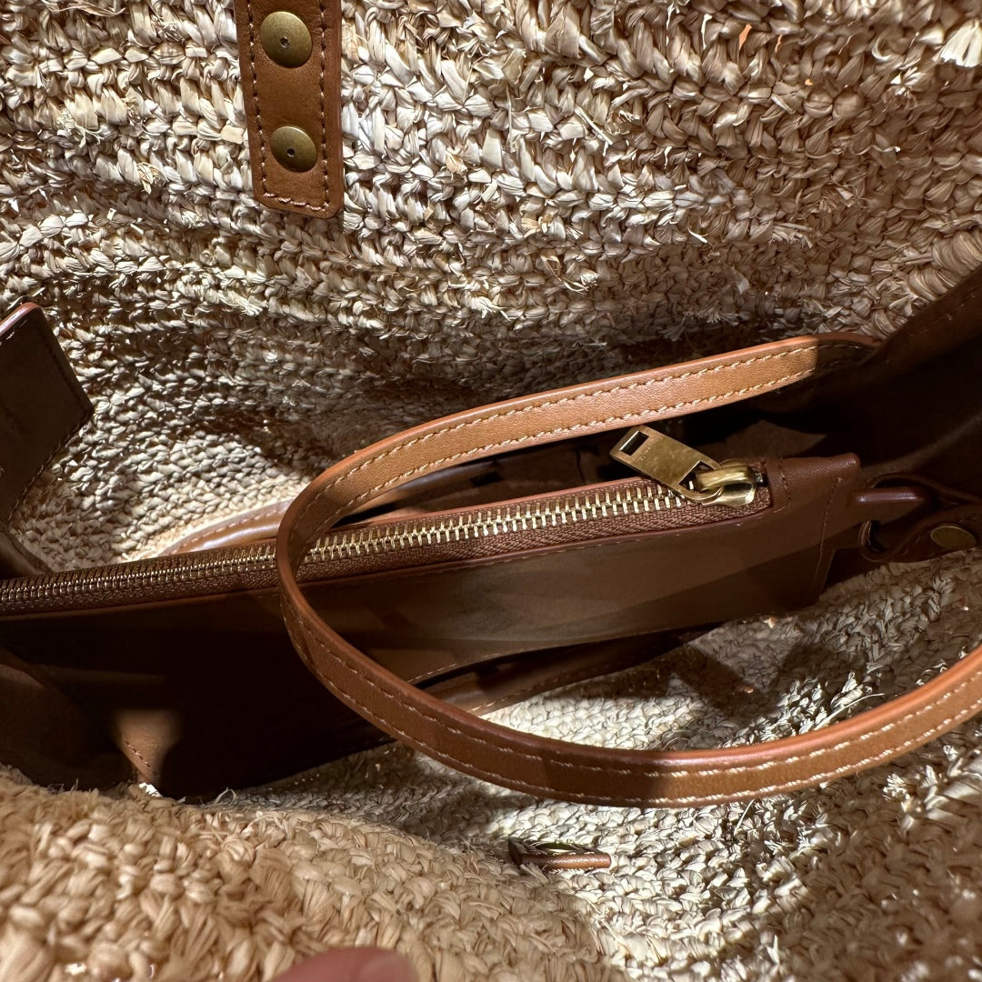YSL Bag 22cm Brown Beige Raffia Cowhide mysite