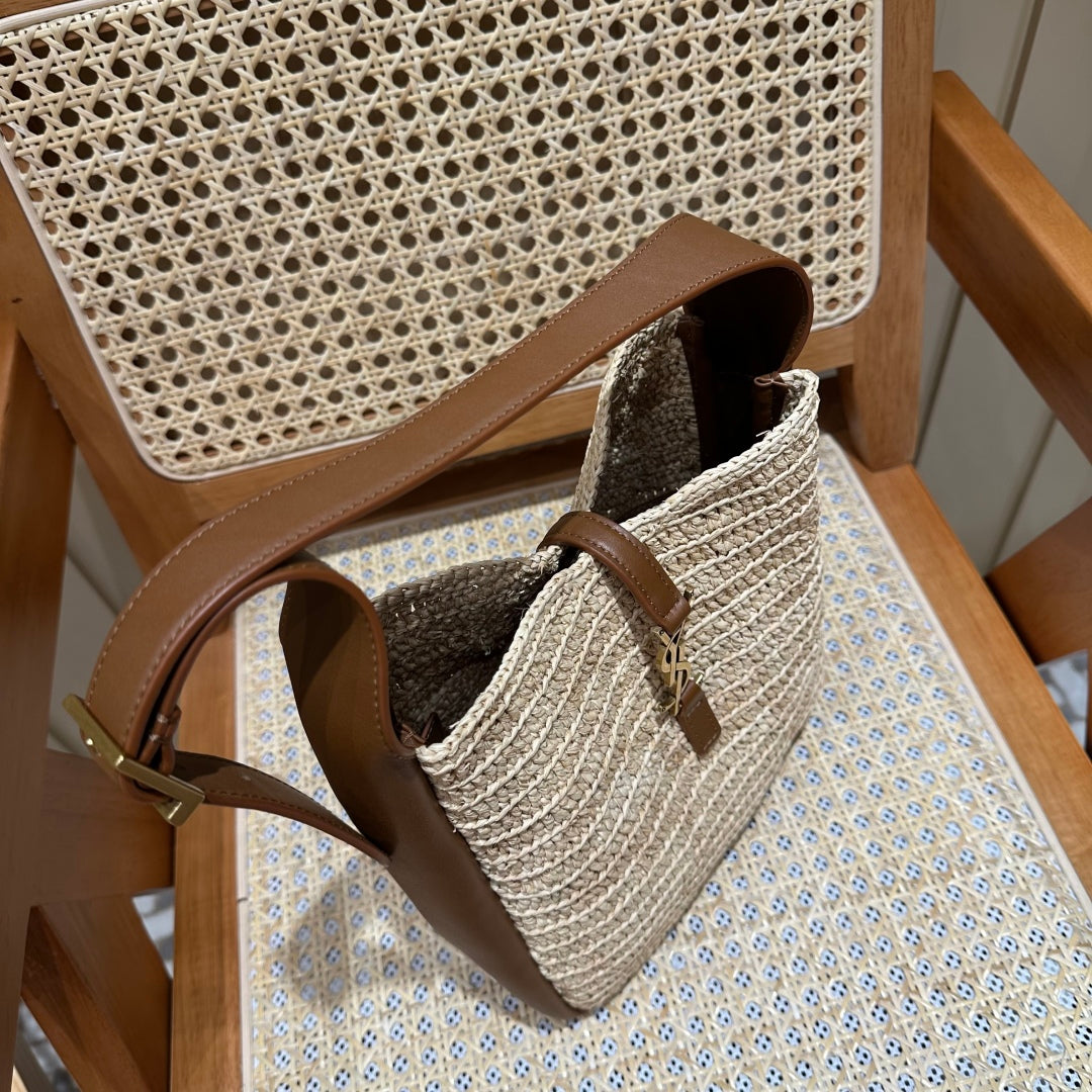 YSL Bag 22cm Brown Beige Raffia Cowhide mysite