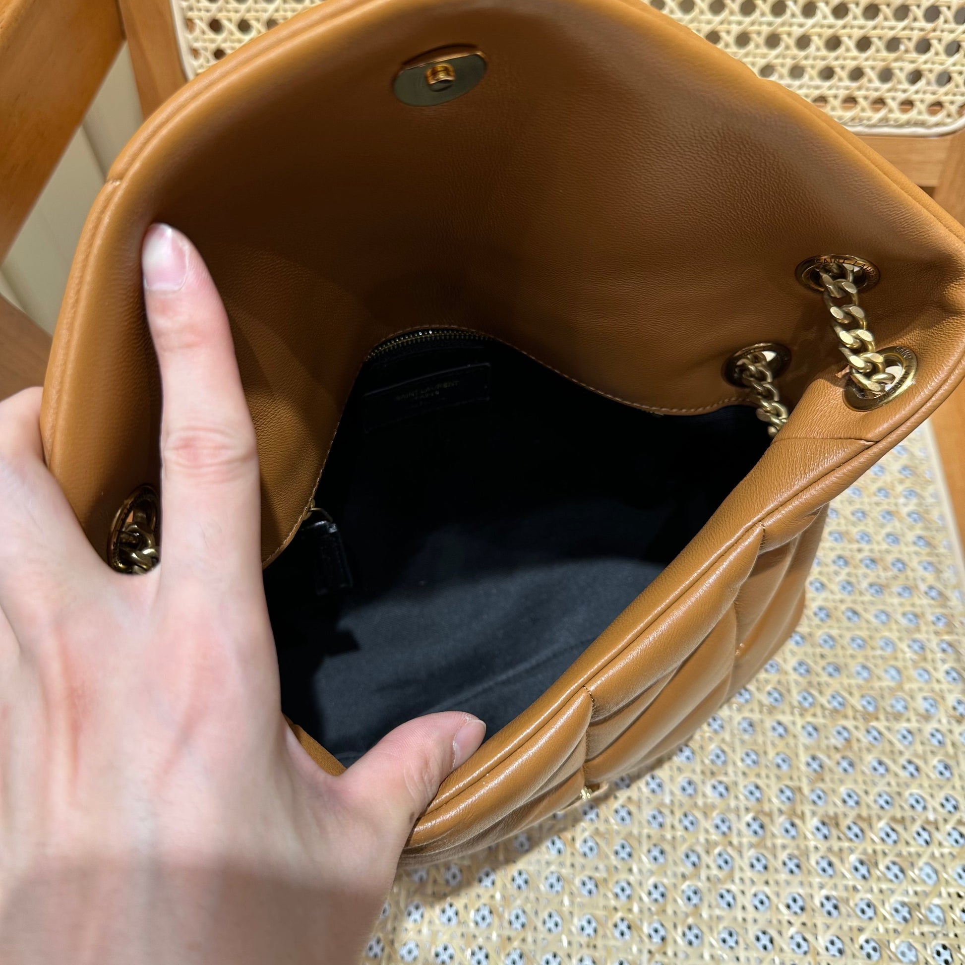 YSL Loulou Puffer Quilted Bag Brown Gold Lambskin 338793 mysite