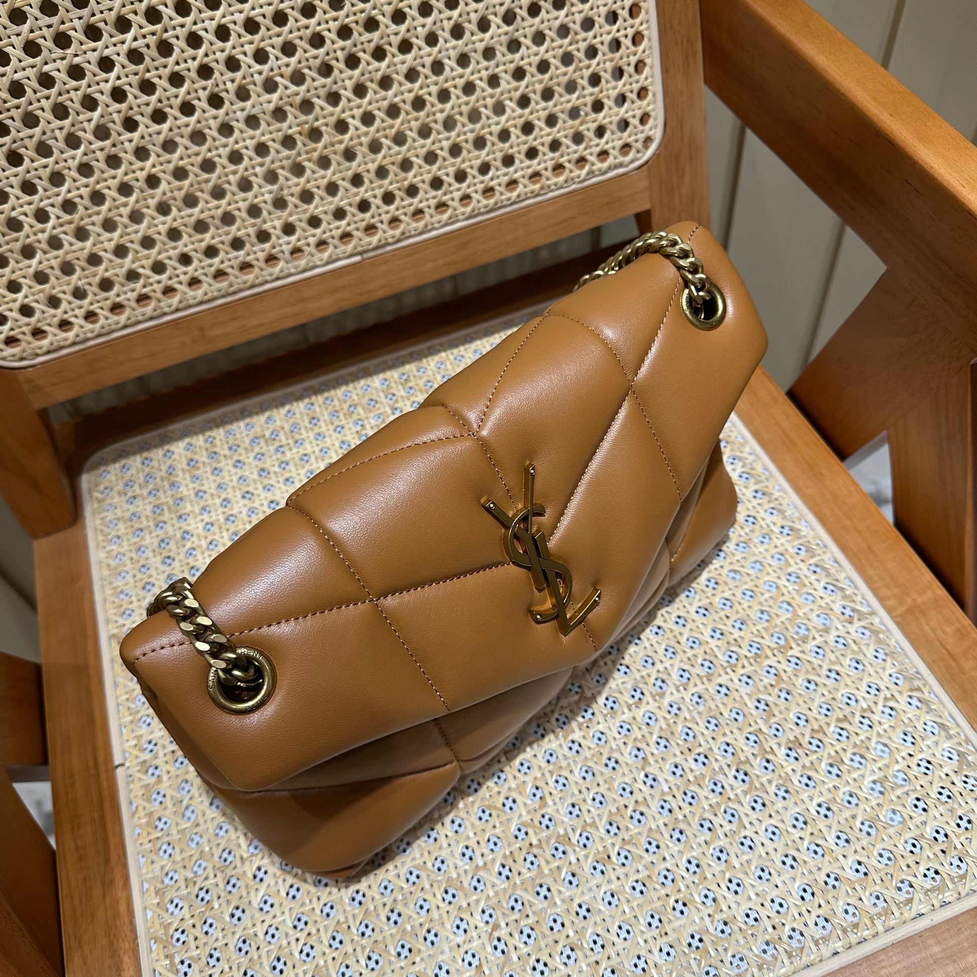 YSL Loulou Puffer Quilted Bag Brown Gold Lambskin 338793 mysite