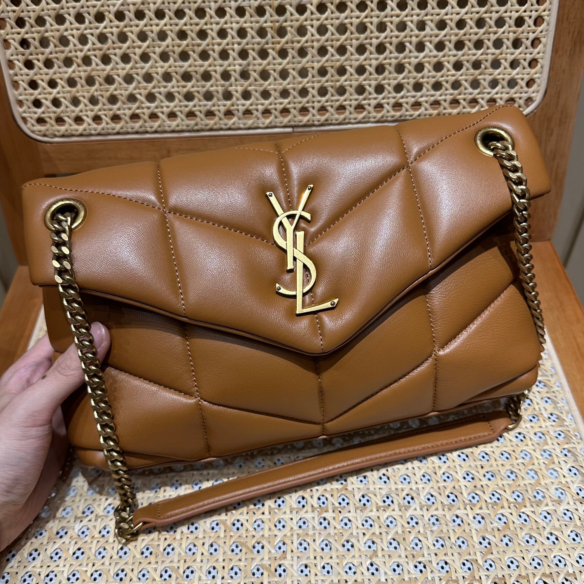 YSL Loulou Puffer Quilted Bag Brown Gold Lambskin 338793 mysite