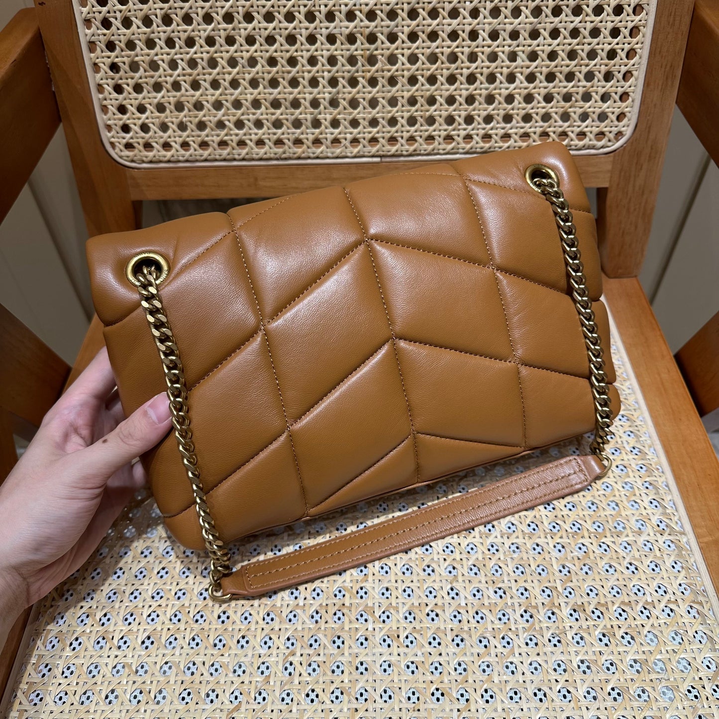 YSL Loulou Puffer Quilted Bag Brown Gold Lambskin 338793 mysite