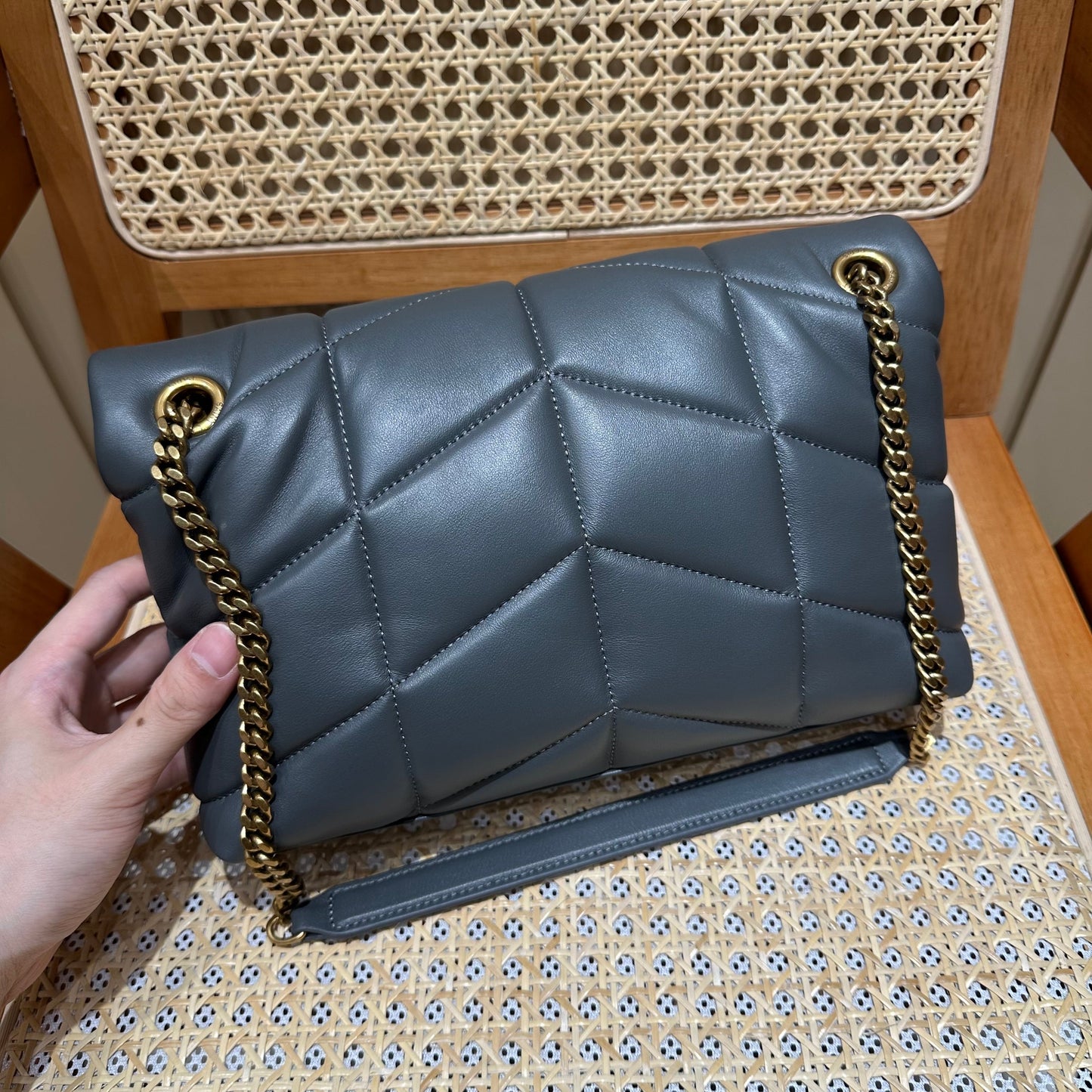 YSL Loulou Puffer Quilted Bag Gray Gold Lambskin 338800 mysite