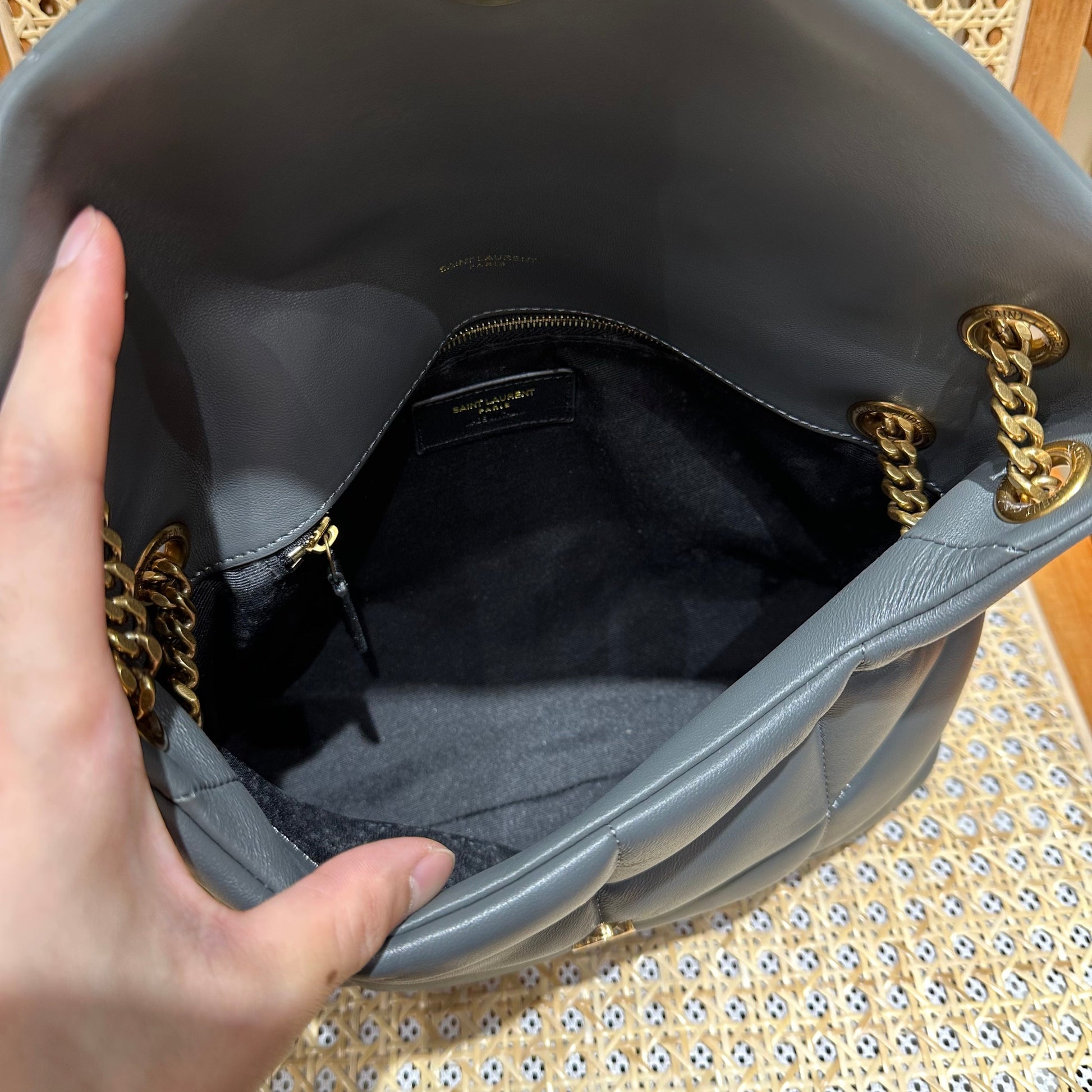 YSL Loulou Puffer Quilted Bag Gray Gold Lambskin 338800 mysite