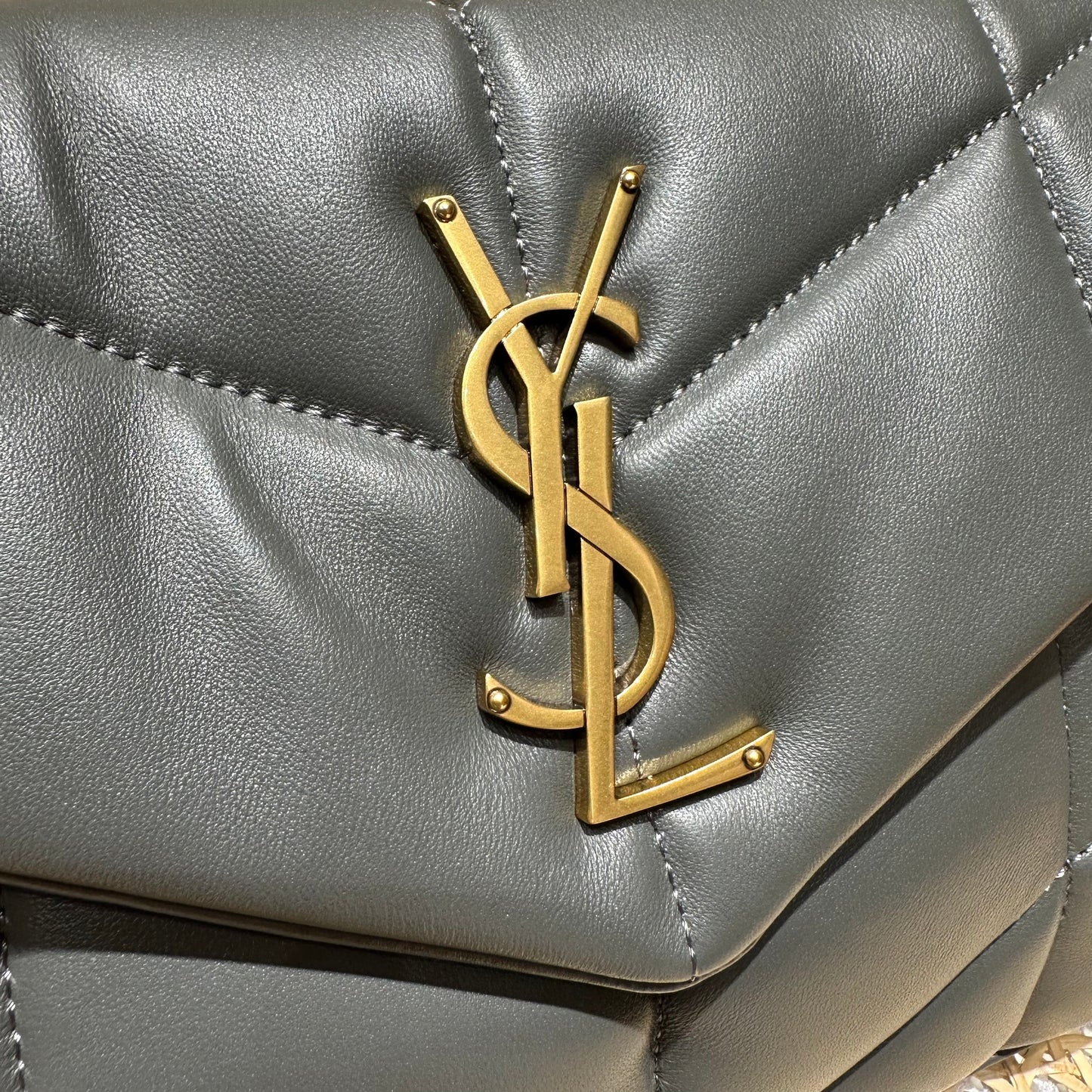 YSL Loulou Puffer Quilted Bag Gray Gold Lambskin 338800 mysite
