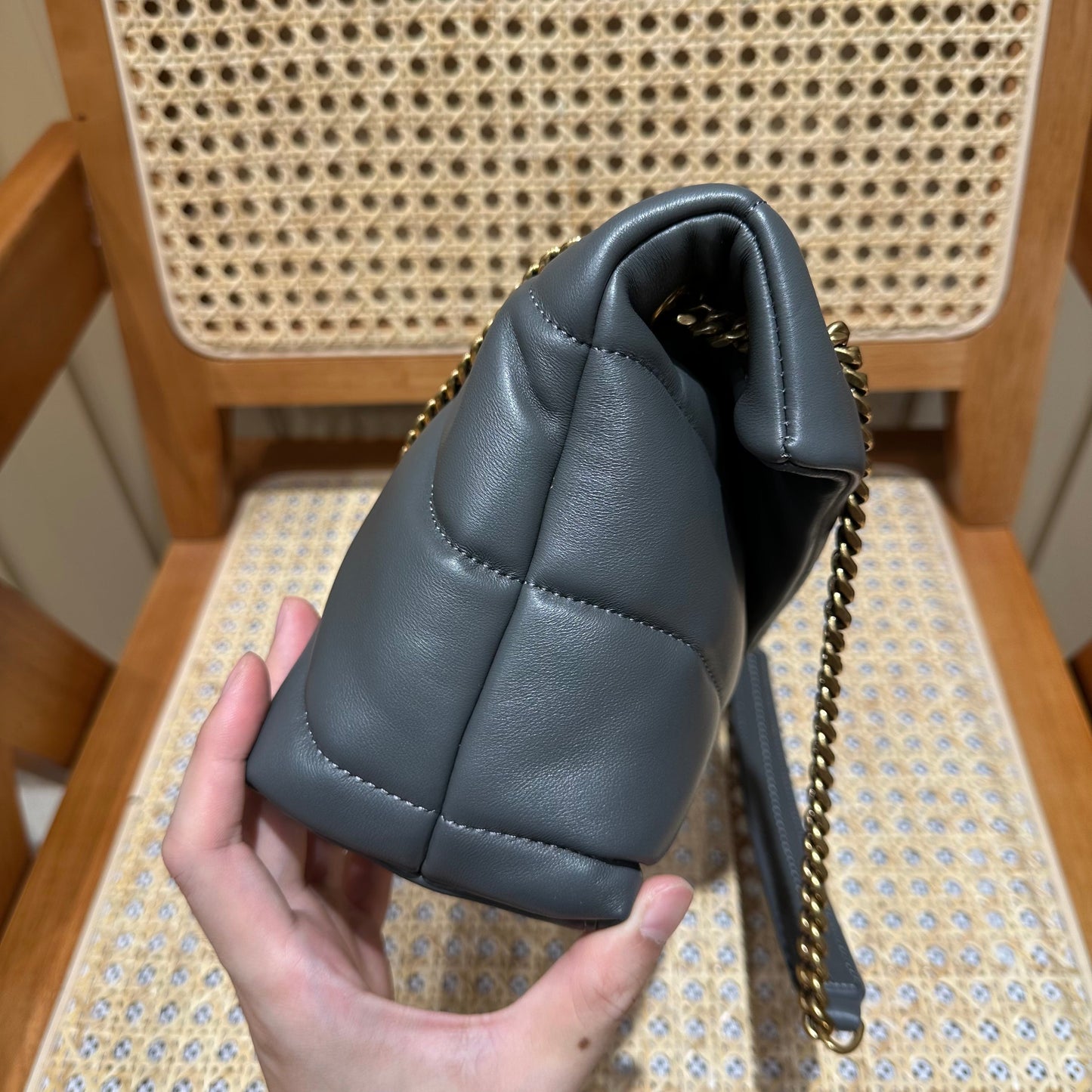 YSL Loulou Puffer Quilted Bag Gray Gold Lambskin 338800 mysite