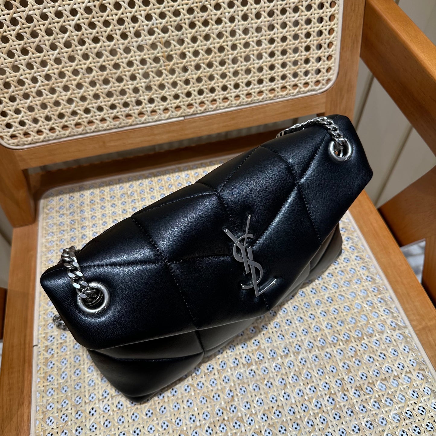 YSL Loulou Puffer Quilted Bag Black Silver Lambskin 338827 mysite