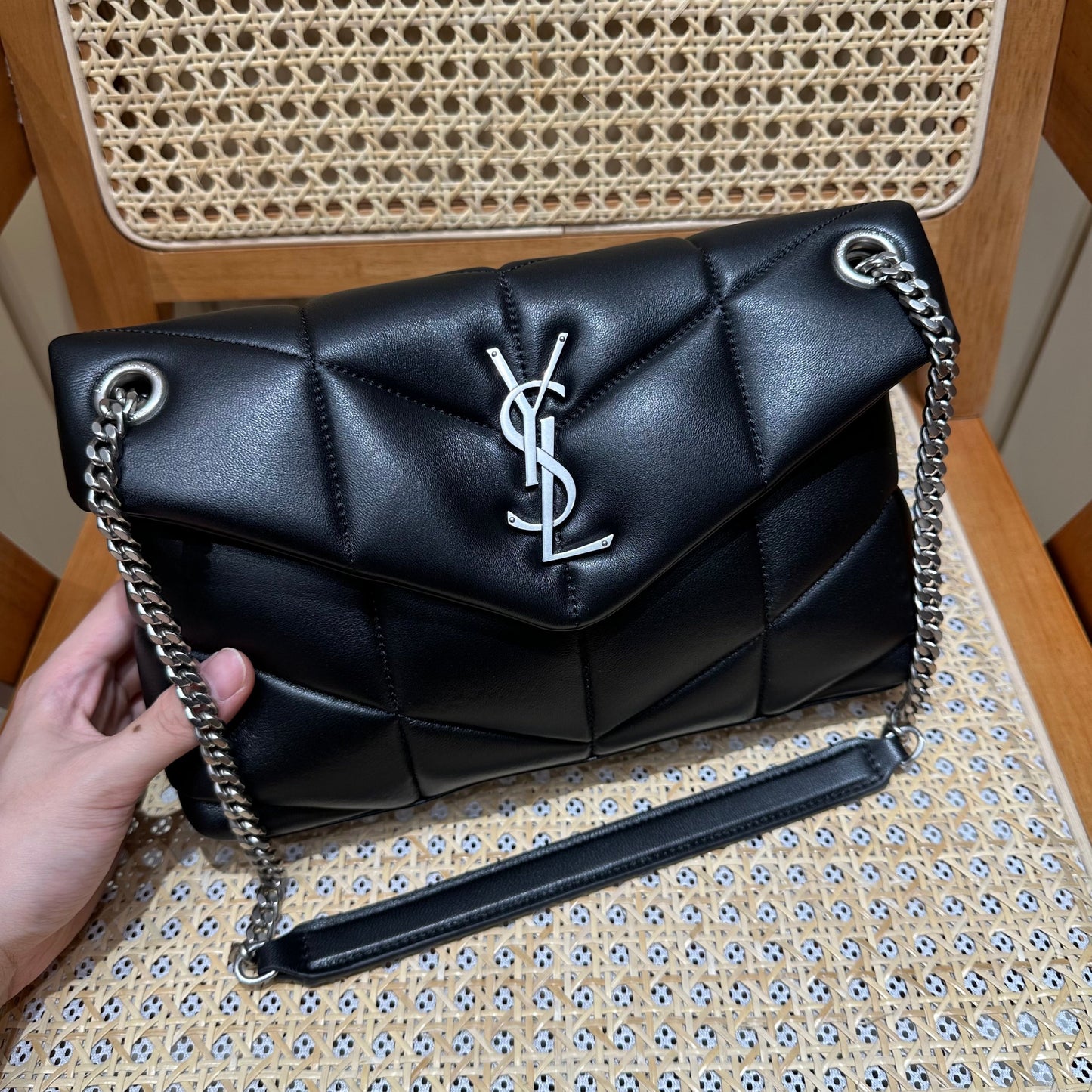 YSL Loulou Puffer Quilted Bag Black Silver Lambskin 338827 mysite