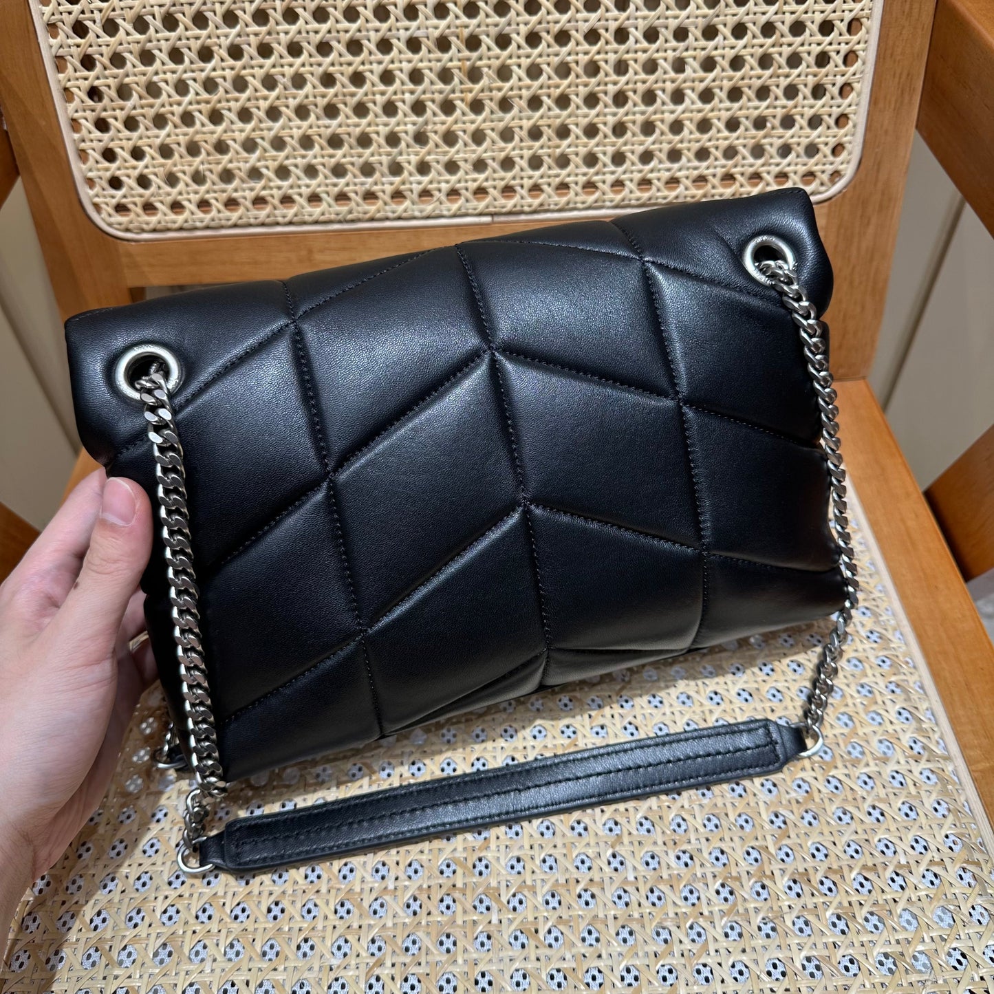 YSL Loulou Puffer Quilted Bag Black Silver Lambskin 338827 mysite