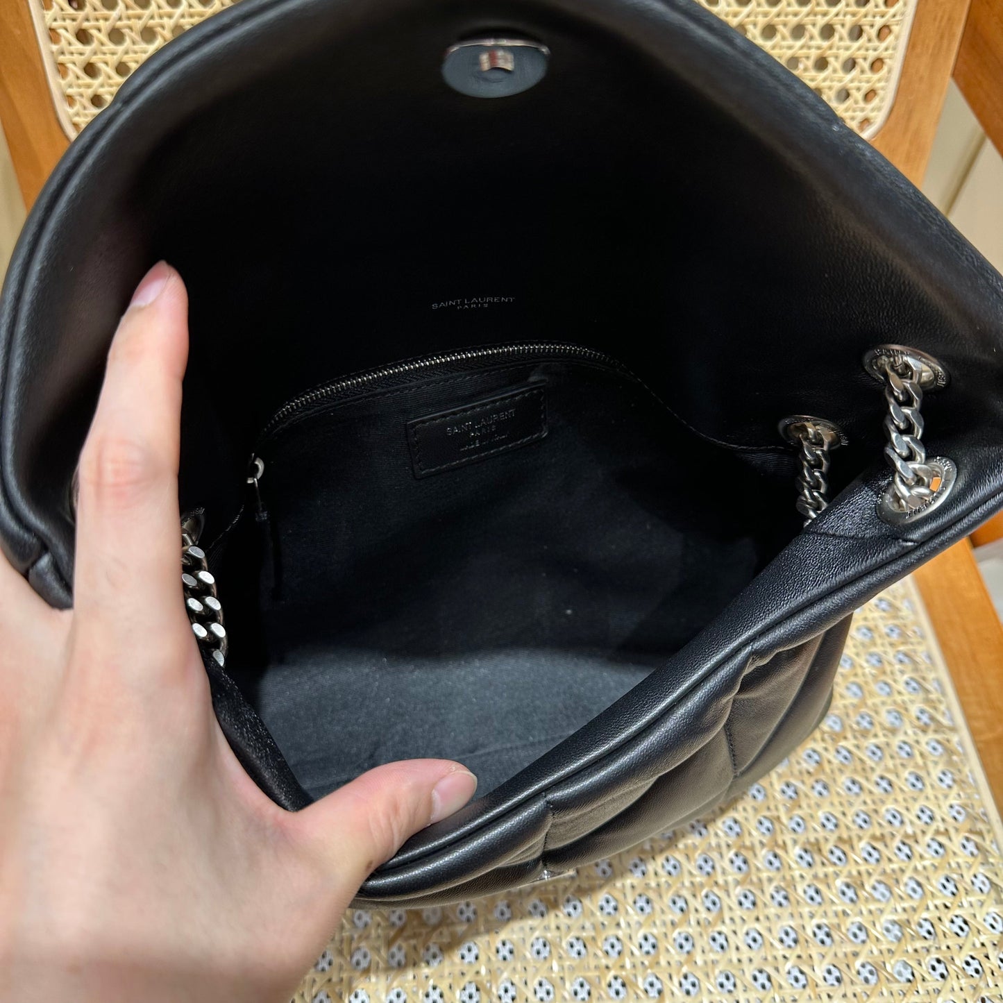 YSL Loulou Puffer Quilted Bag Black Silver Lambskin 338827 mysite