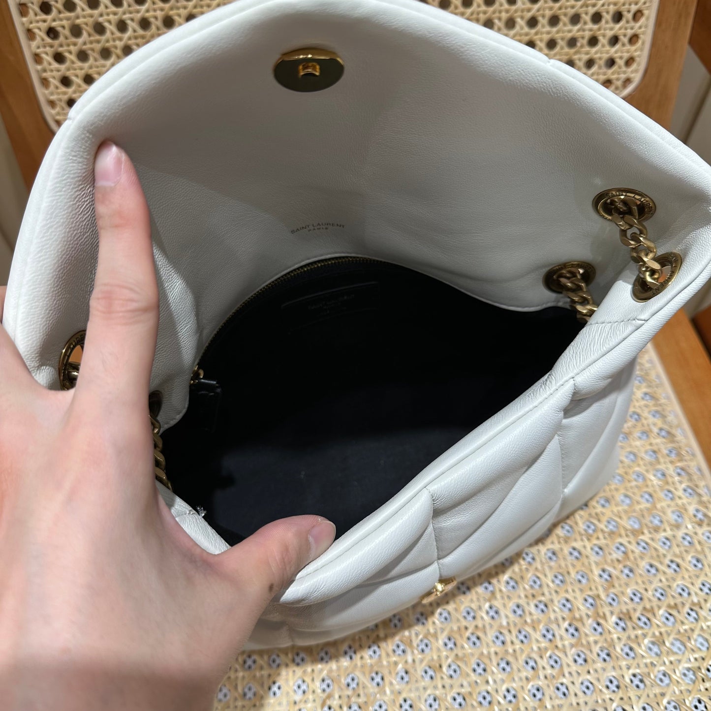 YSL Loulou Puffer Quilted Bag White Gold Lambskin 338844 mysite