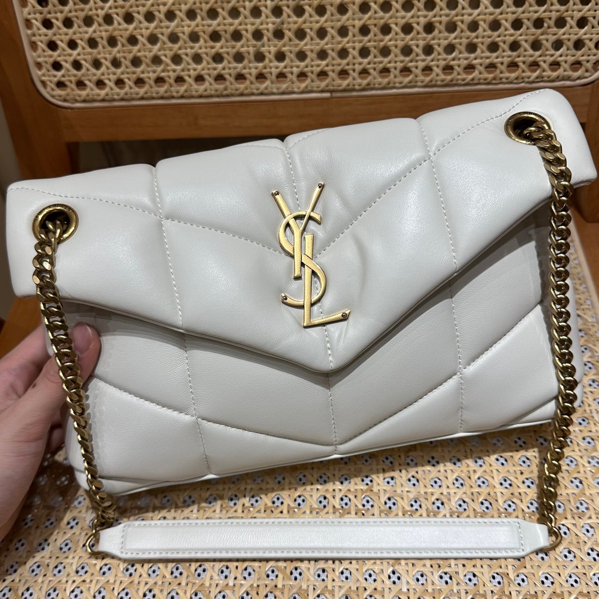 YSL Loulou Puffer Quilted Bag White Gold Lambskin 338844 mysite
