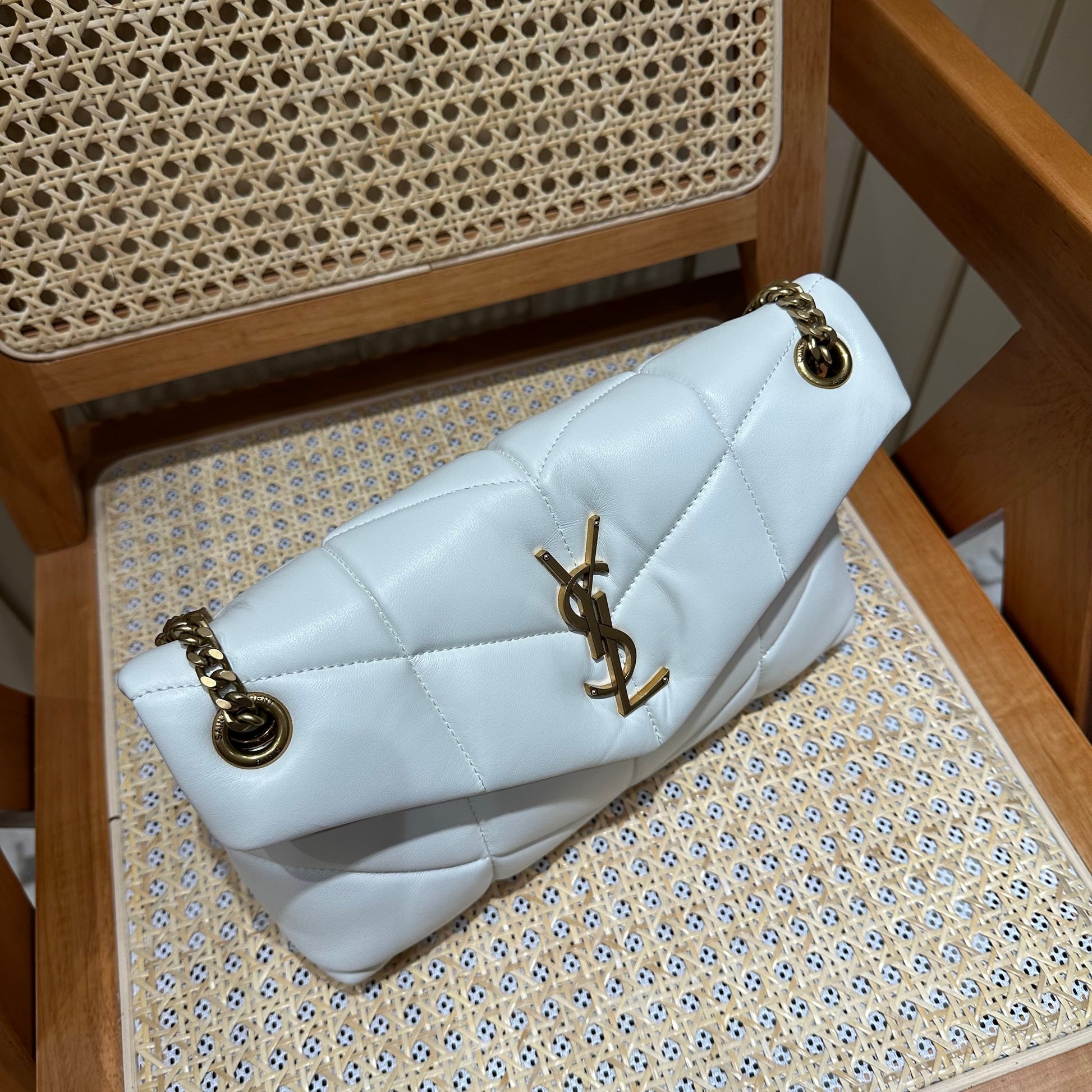 YSL Loulou Puffer Quilted Bag White Gold Lambskin 338844 mysite