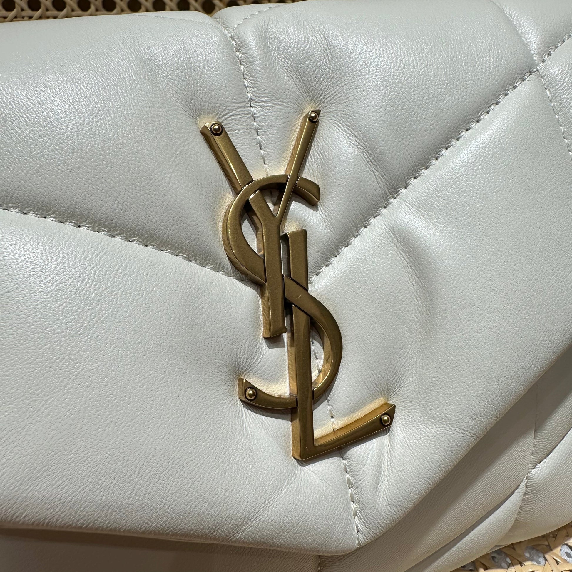 YSL Loulou Puffer Quilted Bag White Gold Lambskin 338844 mysite
