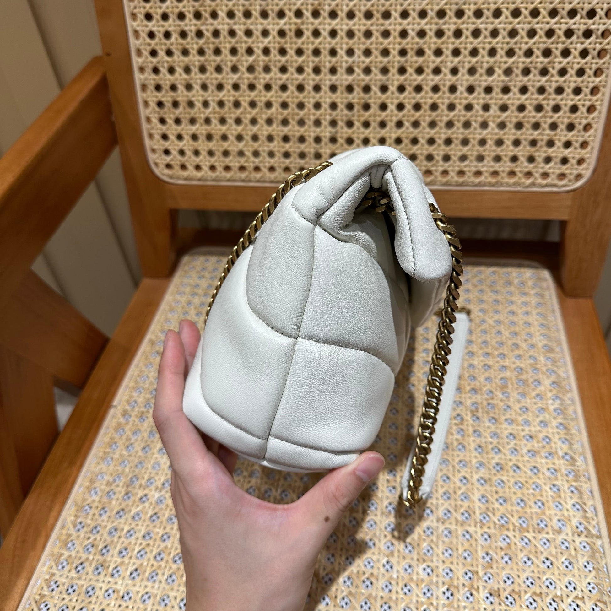 YSL Loulou Puffer Quilted Bag White Gold Lambskin 338844 mysite