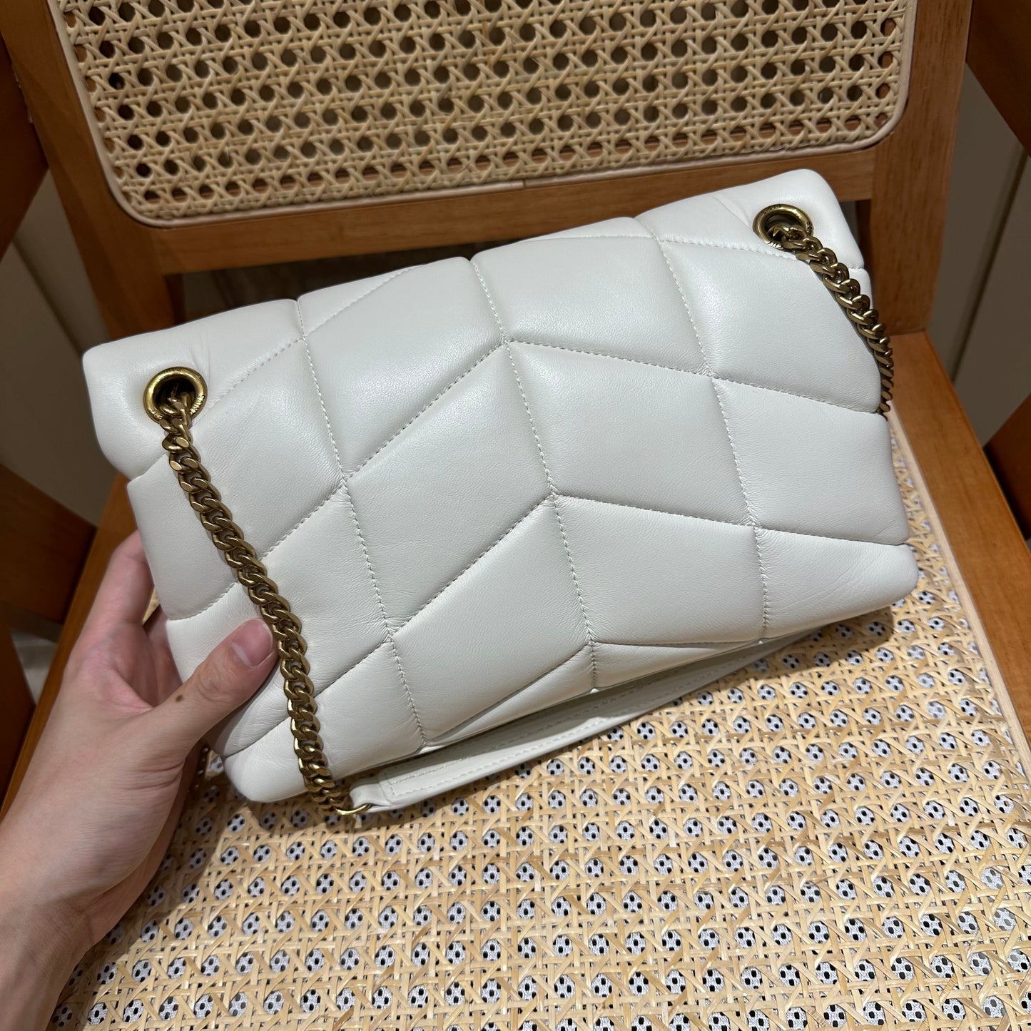 YSL Loulou Puffer Quilted Bag White Gold Lambskin 338844 mysite