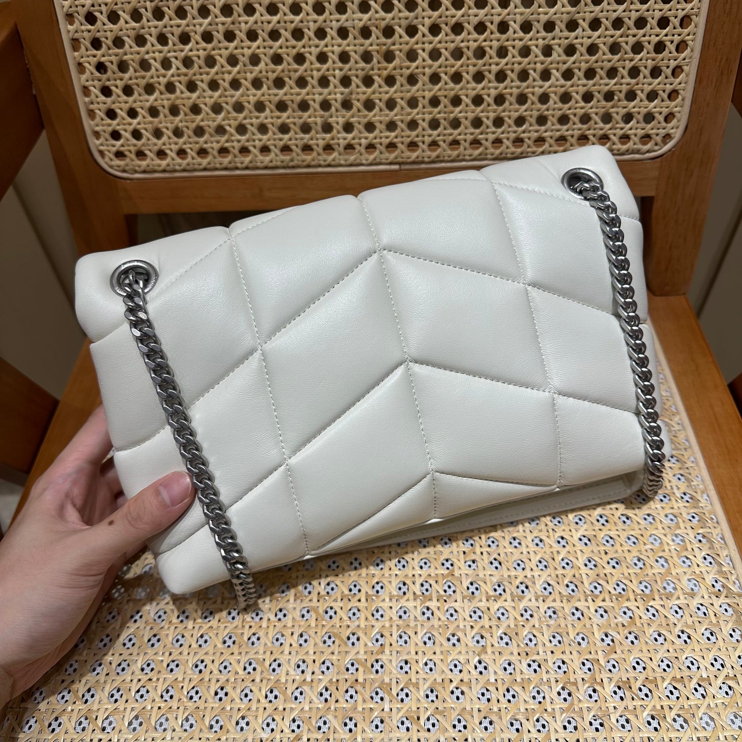 YSL Loulou Puffer Quilted Bag White Silver Lambskin 338859 mysite