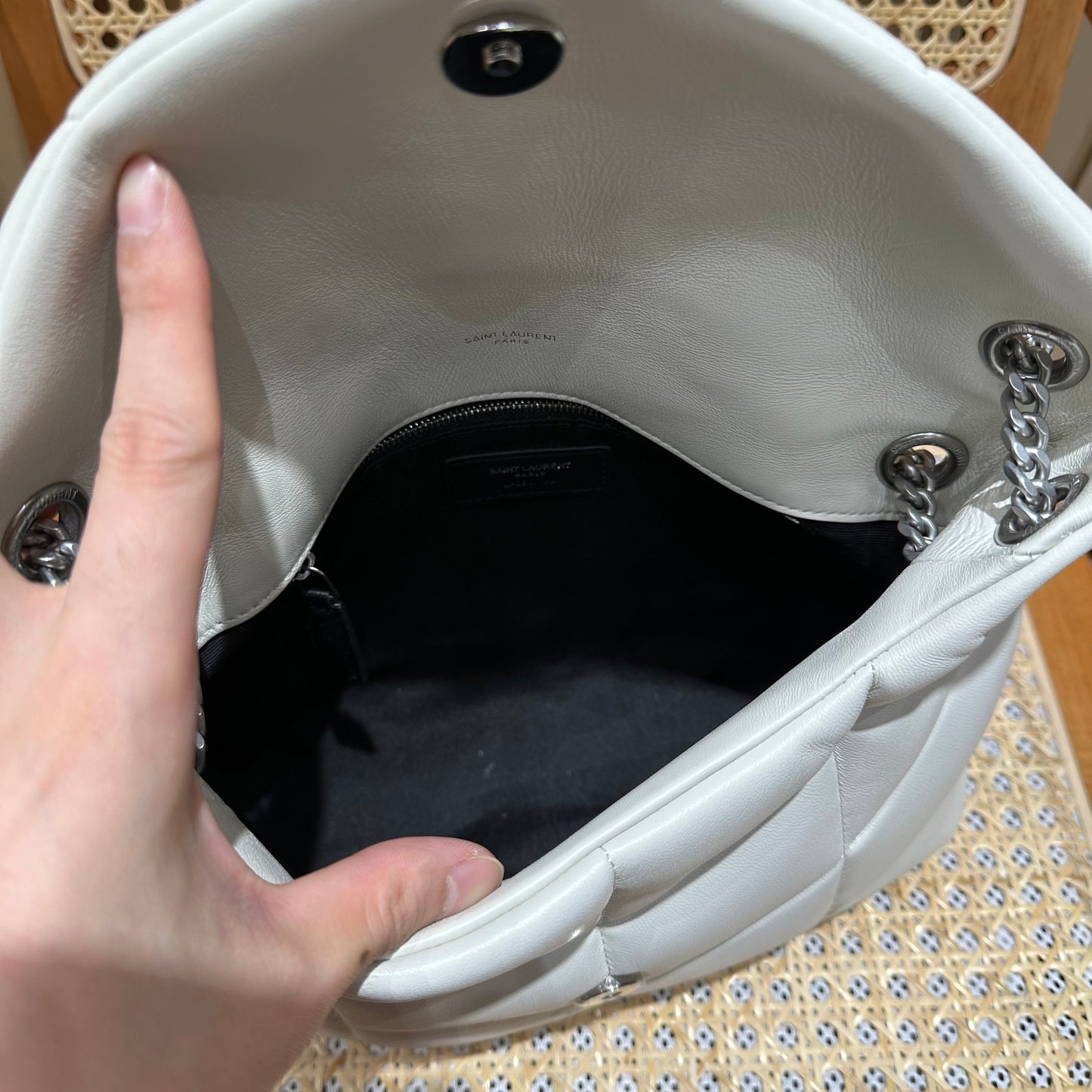 YSL Loulou Puffer Quilted Bag White Silver Lambskin 338859 mysite