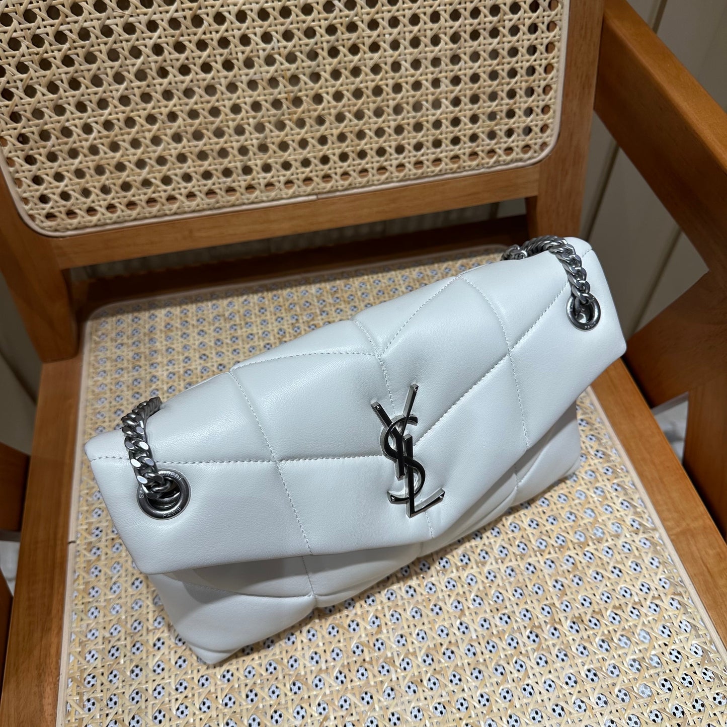 YSL Loulou Puffer Quilted Bag White Silver Lambskin 338859 mysite