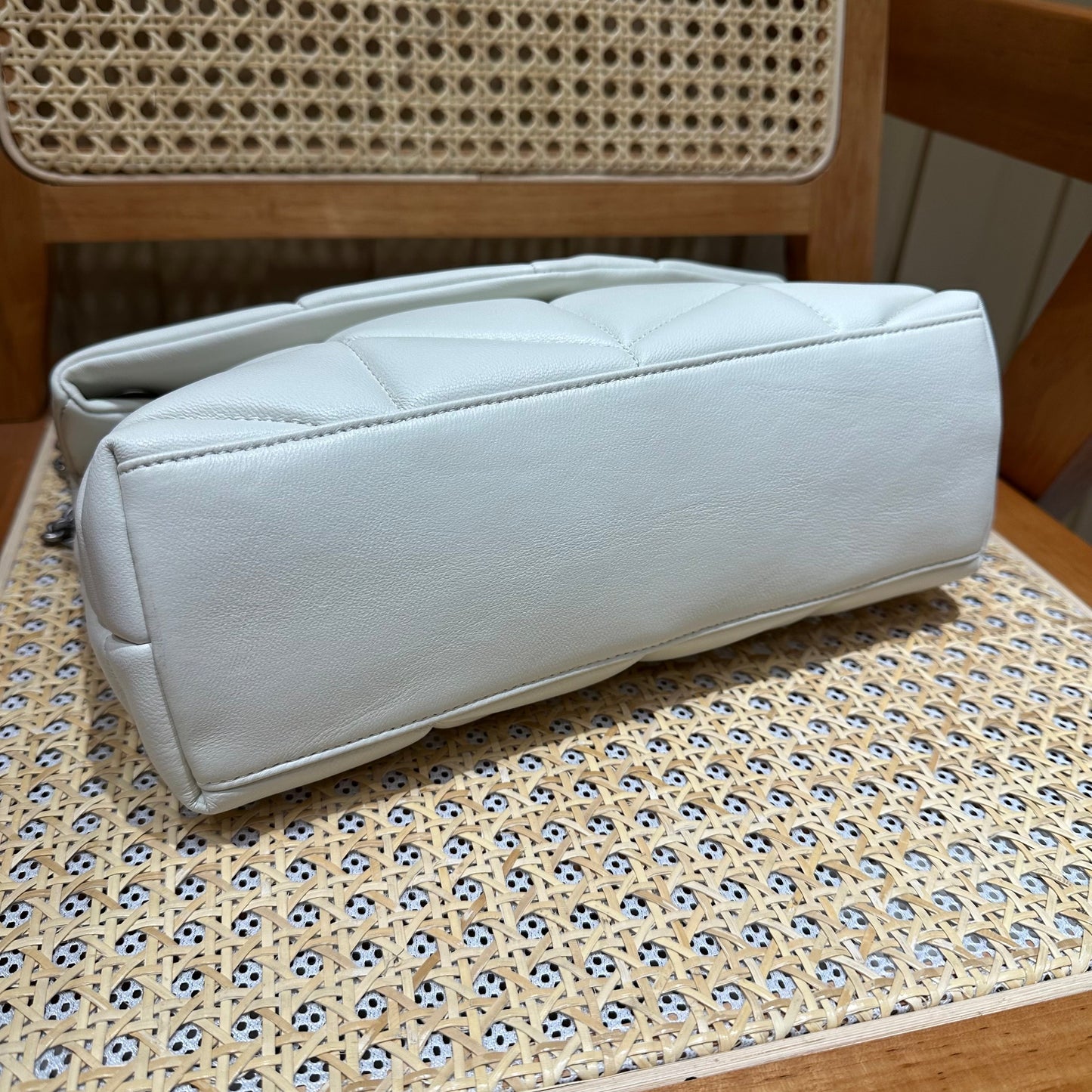 YSL Loulou Puffer Quilted Bag White Silver Lambskin 338859 mysite