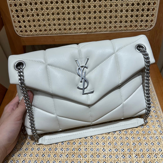 YSL Loulou Puffer Quilted Bag White Silver Lambskin 338859 mysite