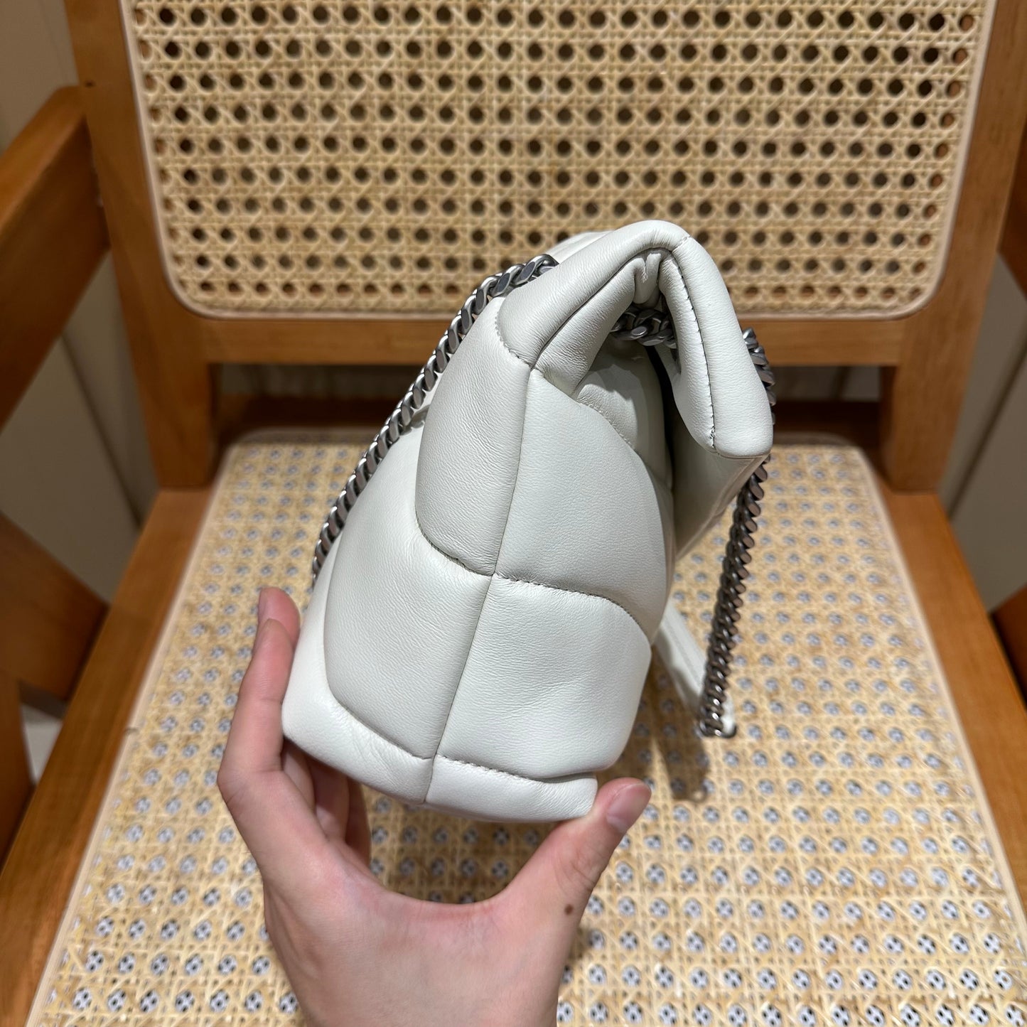 YSL Loulou Puffer Quilted Bag White Silver Lambskin 338859 mysite