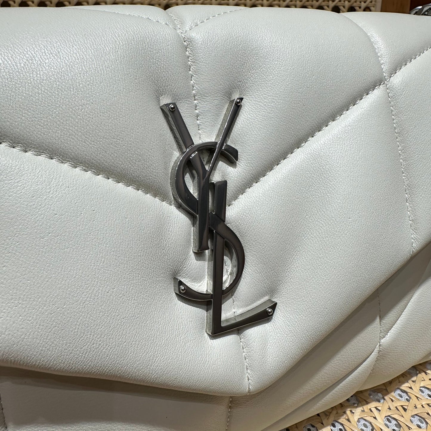 YSL Loulou Puffer Quilted Bag White Silver Lambskin 338859 mysite