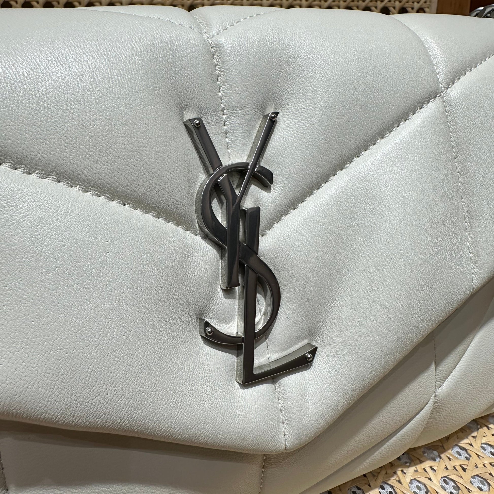 YSL Loulou Puffer Quilted Bag White Silver Lambskin 338859 mysite