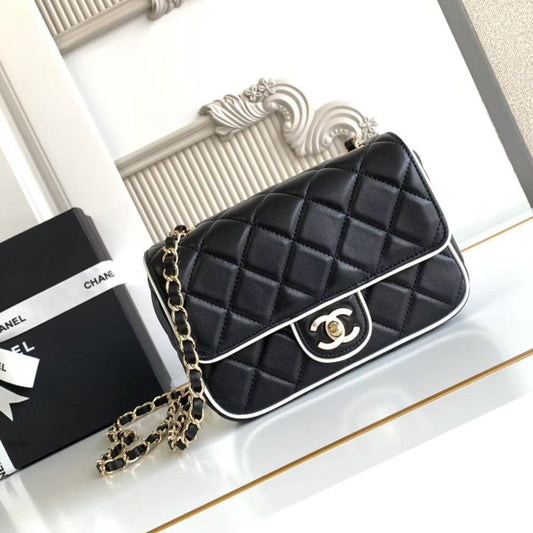 CC 25P Mini Flap Bag 20cm Black White Calfskin mysite