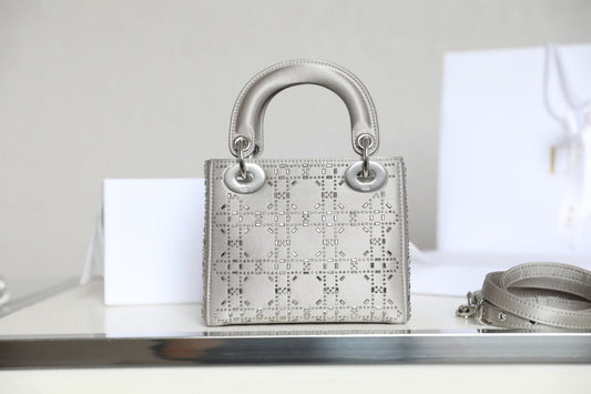 CD Lady Dior Mini Diamond Bag Gray Satin mysite