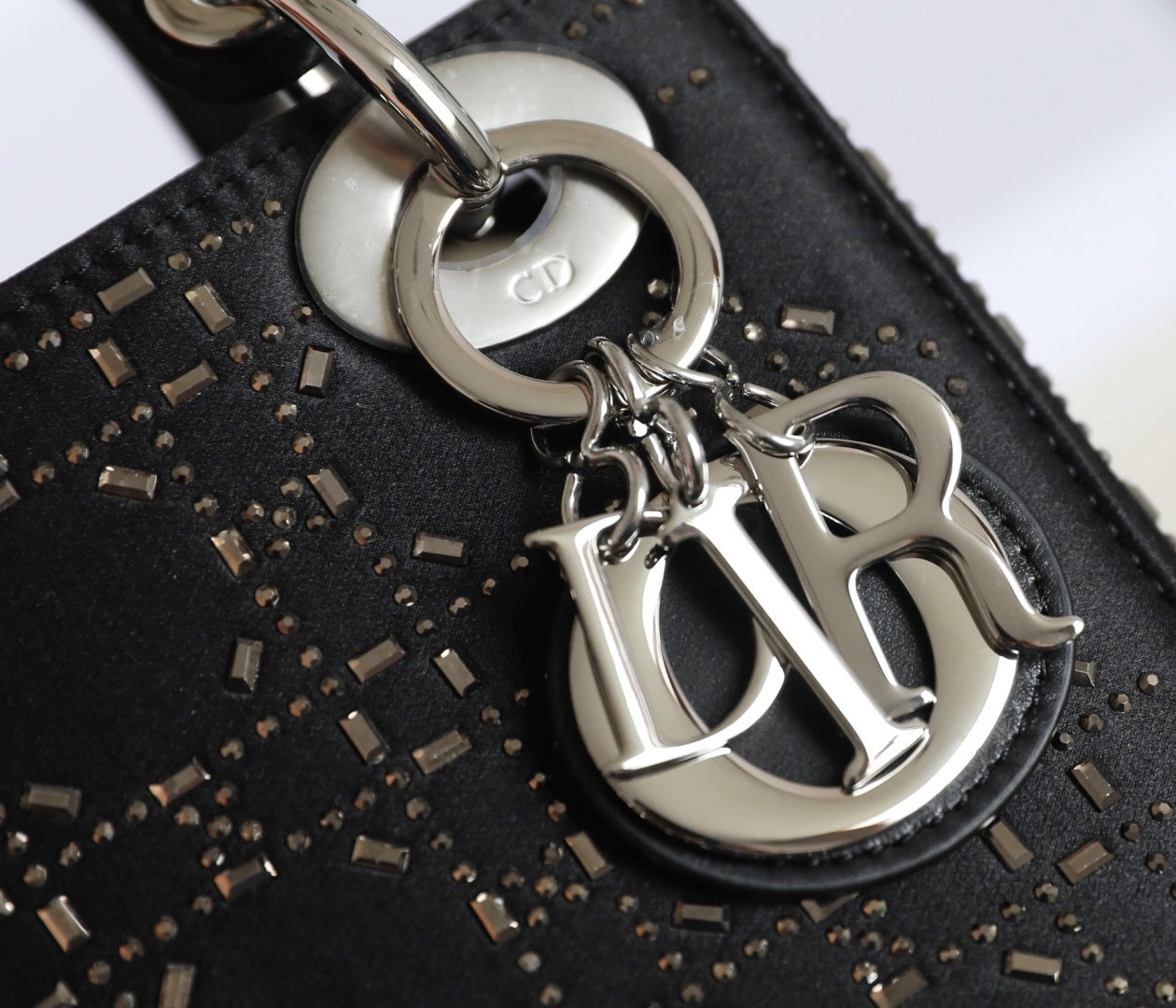 CD Lady Dior Mini Diamond Bag Black Satin mysite