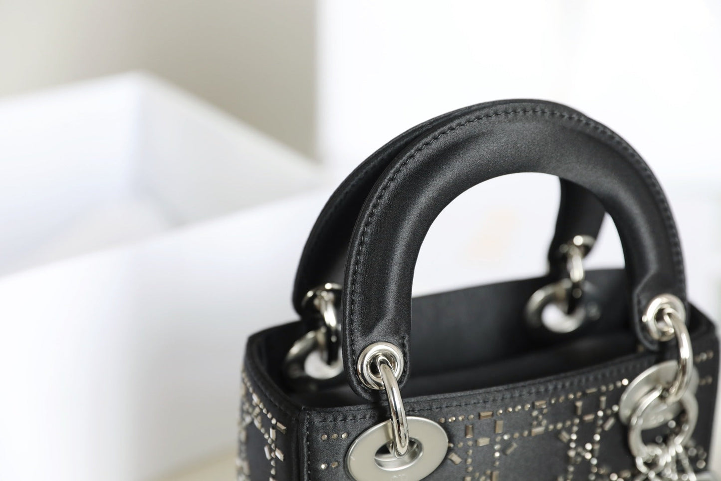 CD Lady Dior Mini Diamond Bag Black Satin mysite