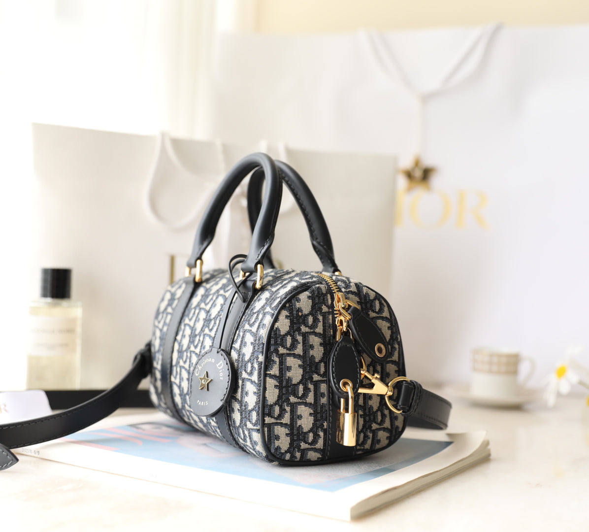 CD Monogram Pillow Bag Blue Beige Canvas mysite