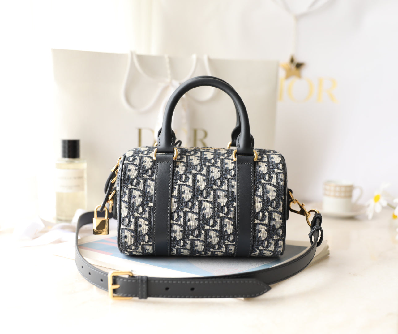 CD Monogram Pillow Bag Blue Beige Canvas mysite