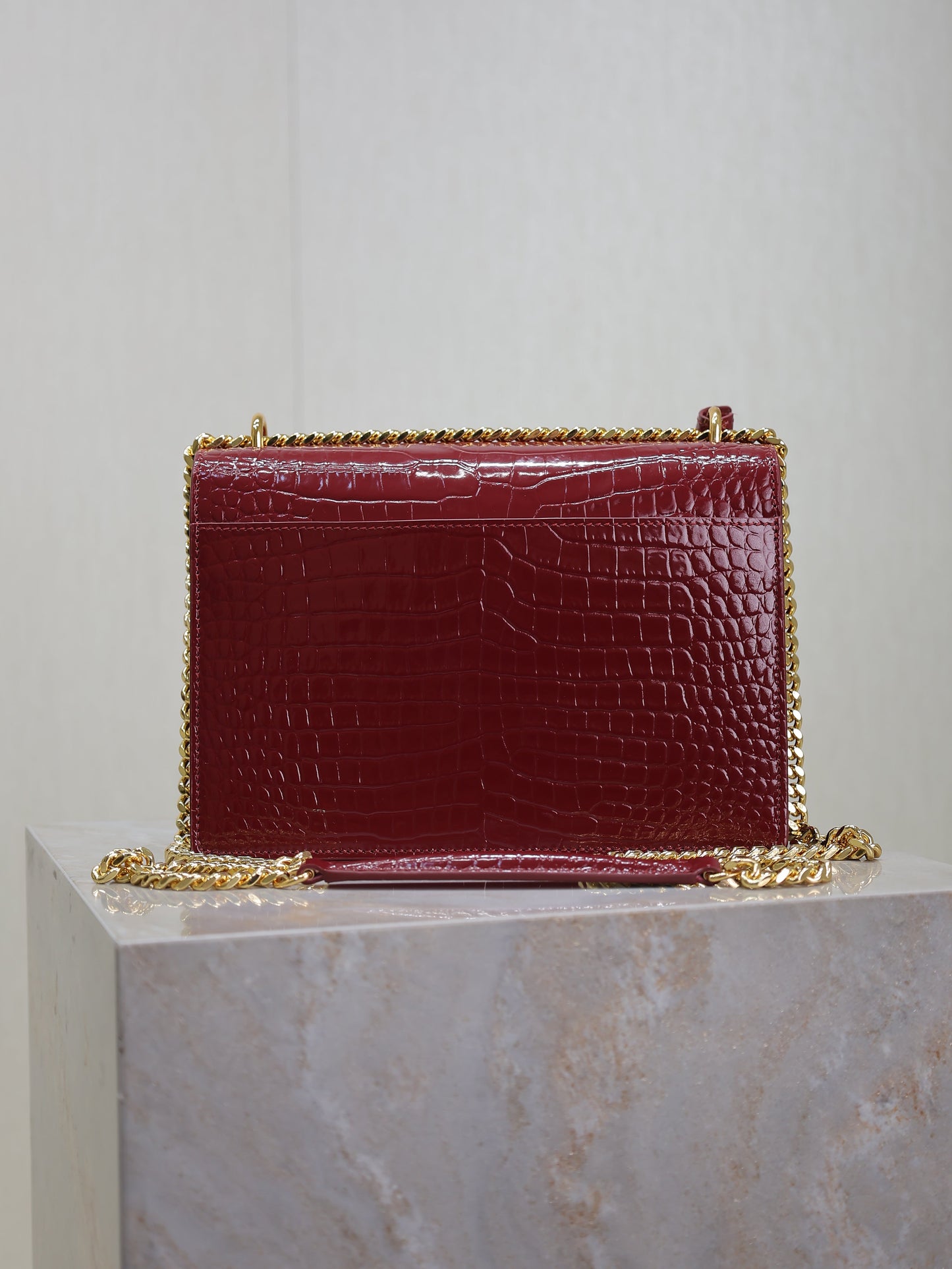 YSL Medium Sunset Shoulder Bag 22cm Burgundy Crocodile Pattern Leather mysite