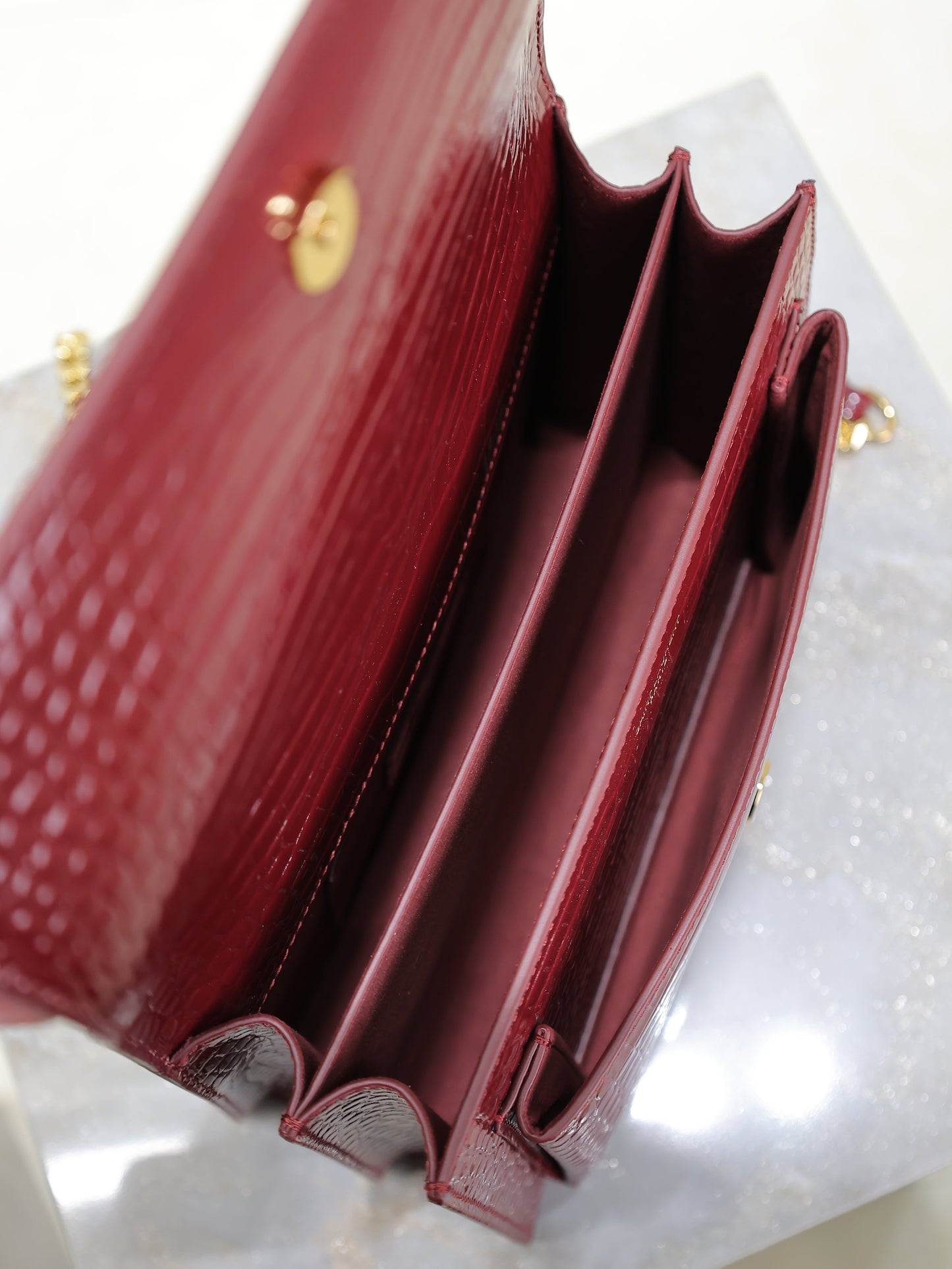 YSL Medium Sunset Shoulder Bag 22cm Burgundy Crocodile Pattern Leather mysite